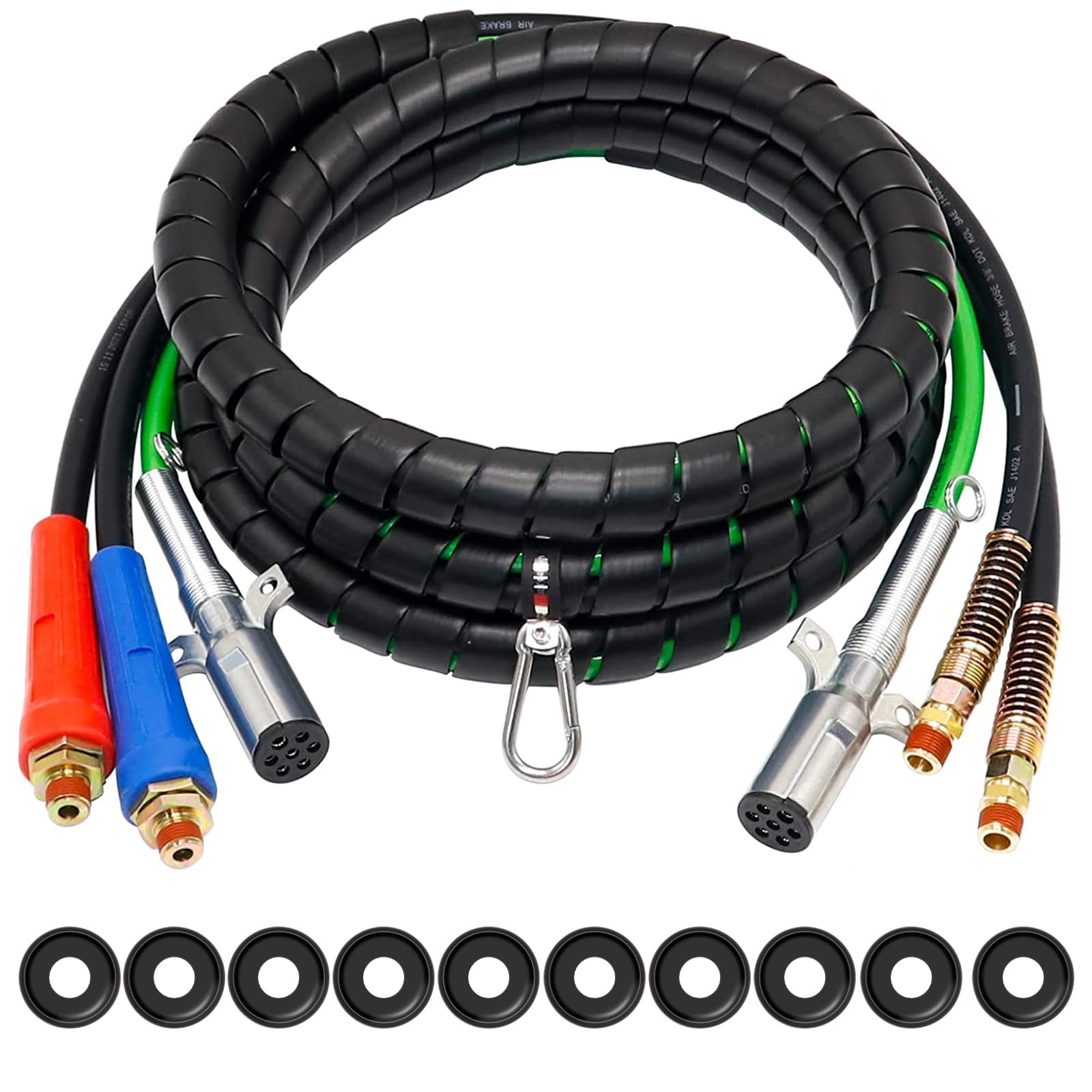 12ft 3-in-1 ABS Air Brake Lines for Tractor Trailer & Freightliner Trucks - Heavy Duty Glad Hand Air Hose for Semi Trailers & Commercial Vehicles - Perfect for Brake System Repairs & Maintenance