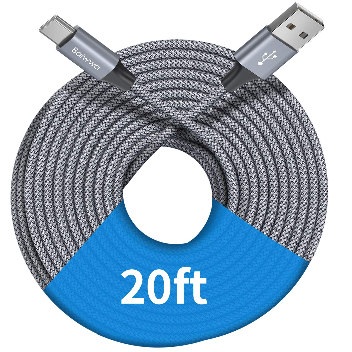20ft USB C to USB A Cable Fast Charging, Durable Nylon Braided Long Type C Charger Cord for iPhone 16/15 Pro/Max, Samsung Galaxy S24/Note/Tab, Google Pixel, Moto - Perfect for Home, Office & Car Charging
