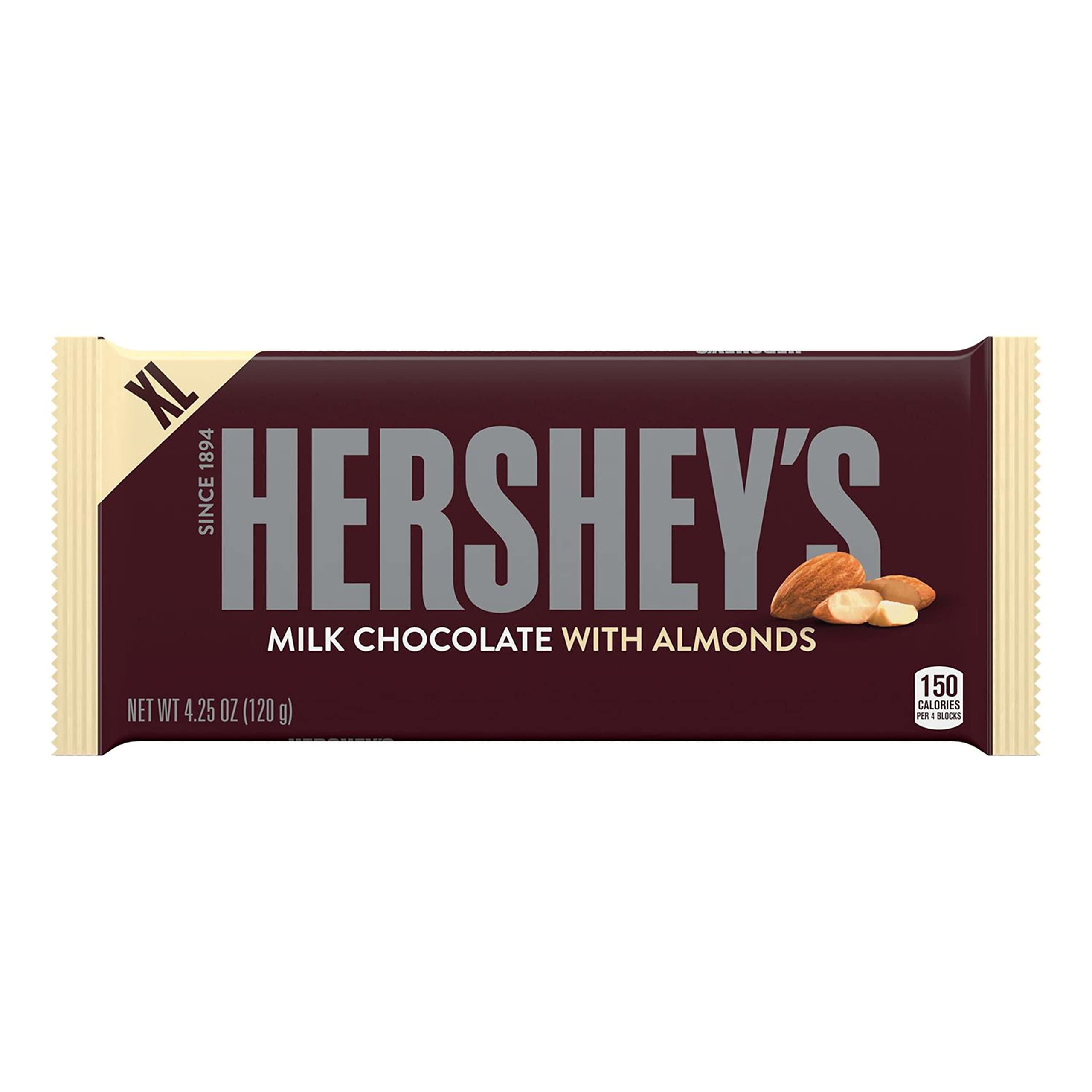 HERSHEY'S Milk Chocolate with Almonds Candy Bar - 4.25 oz - Perfect for Halloween Treats, Party Favors & Gift Giving