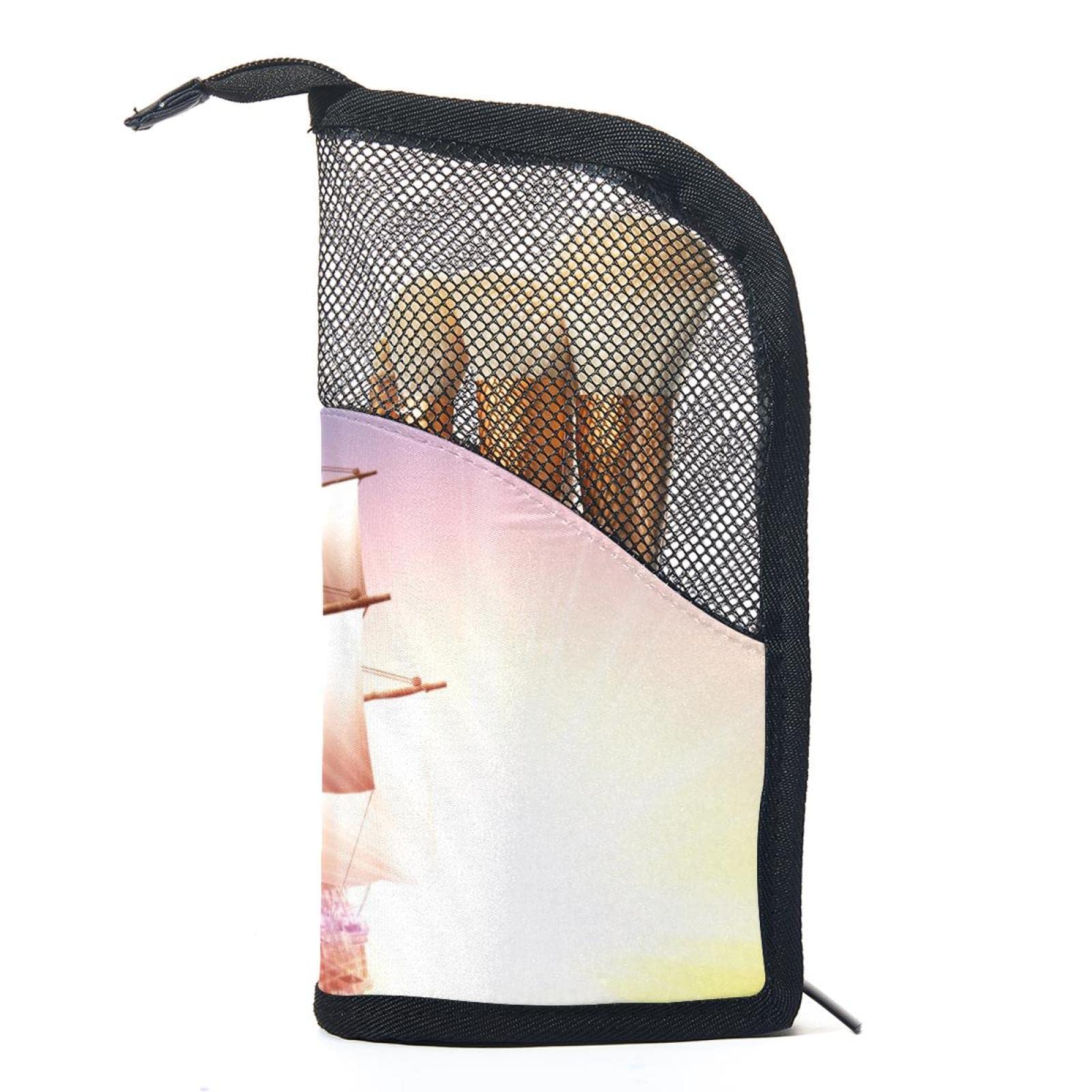 **12-Piece Makeup Brush Organizer Bag with Sea Sunrise Ocean Sailboat Design - Portable Waterproof Cosmetic Brush Holder Case for Travel, Home & Professional Makeup Artists**