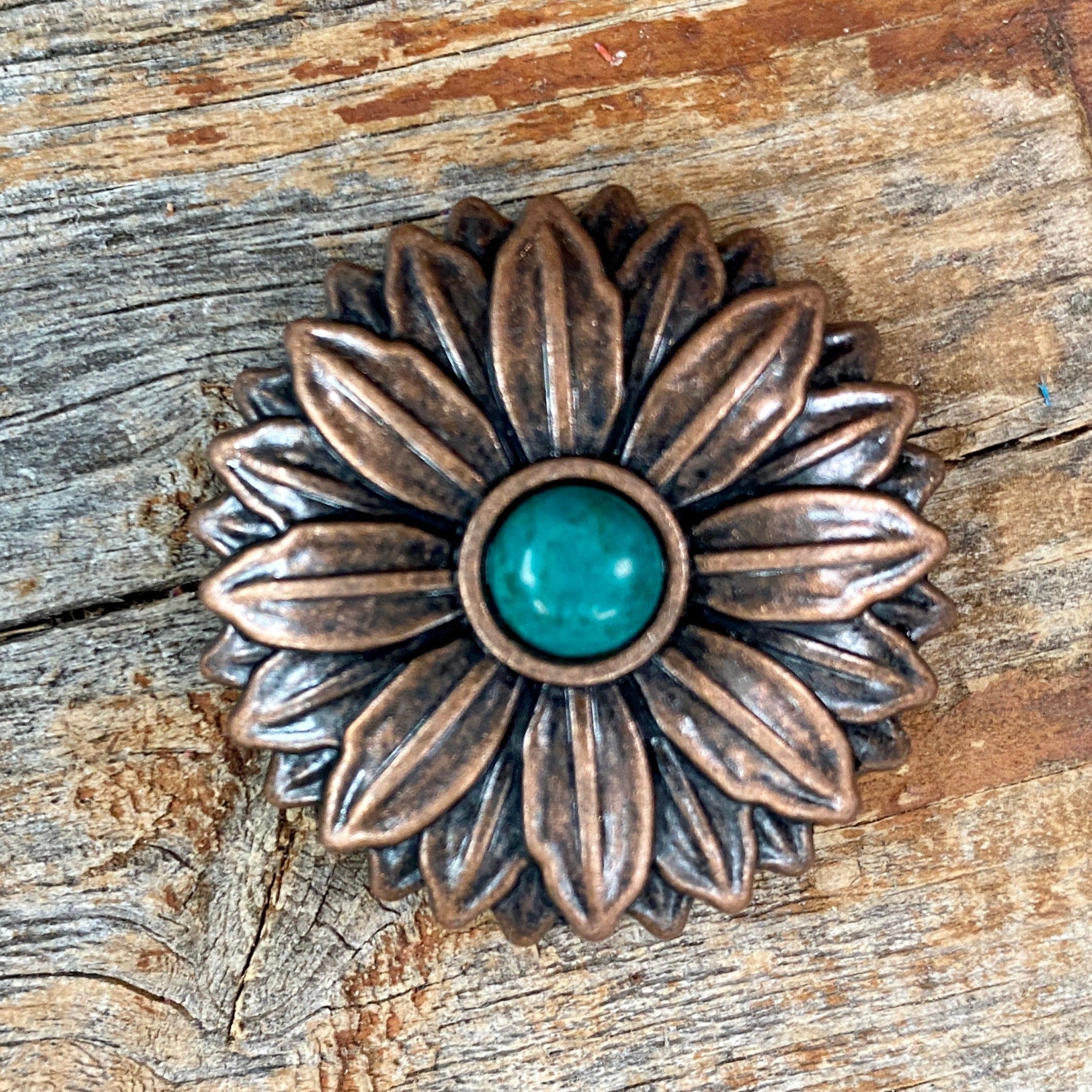 Turquoise Western Concho Belt Buckle with Copper Daisy Design - Perfect for Cowboy Boots, Western Fashion & Boho Accessories