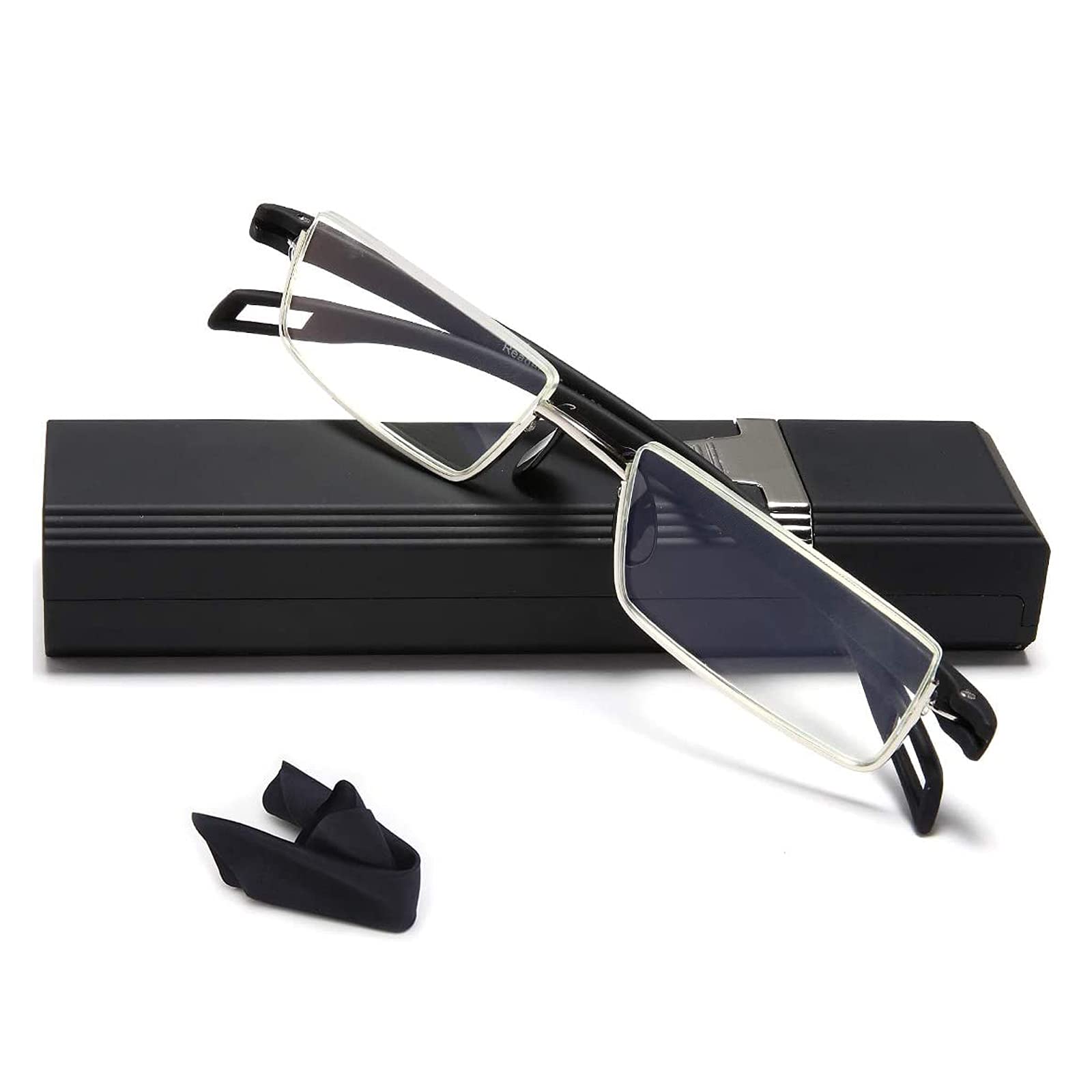Blue Light Blocking Reading Glasses for Men & Women - Half-Rim Computer Readers with Thin Optics (0.0 Strength) - Reduce Eye Strain for Office Work & Screen Time