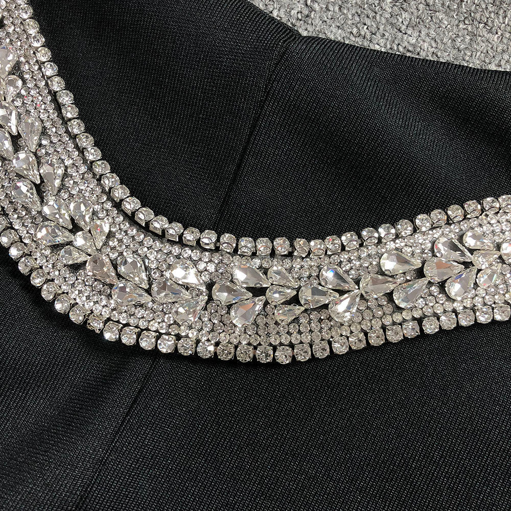 Elegant Black Amber Embellished Bandage Gown - Perfect for Evening Parties, Prom, and Formal Events