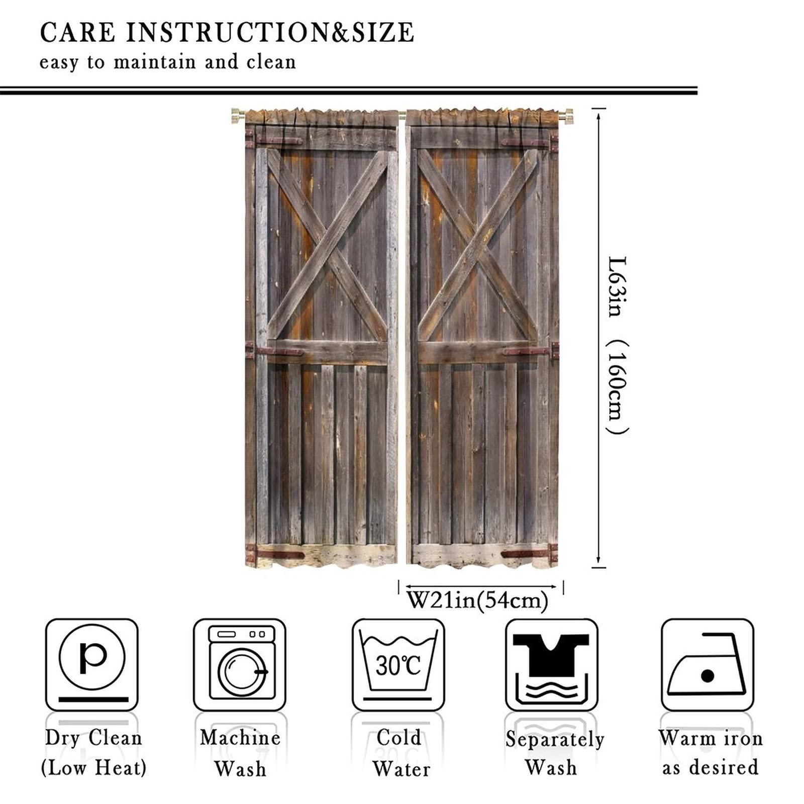 Rustic Wooden Barn Door Curtains 42x63in for Boys Room & Living Room Decor
