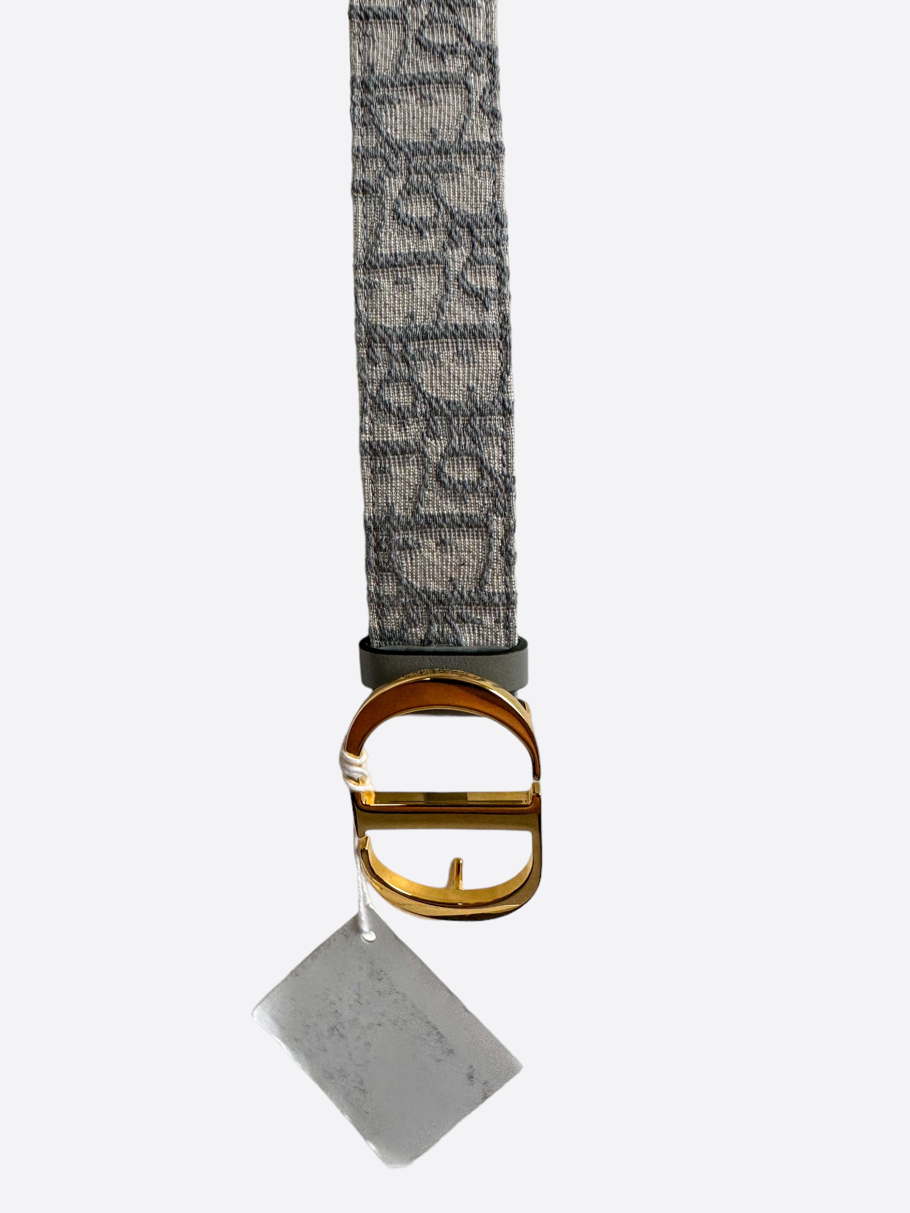 Dior Grey Oblique Gold Buckle Reversible Belt for Men & Women | Luxury Designer Fashion Accessory for Casual & Formal Outfits