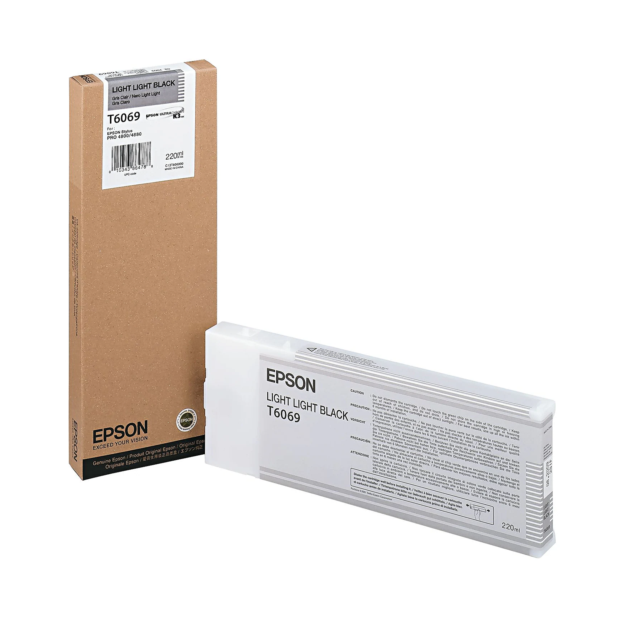 Epson T606900 UltraChrome K3 Light Black Ink Cartridge 220mL - Compatible with Stylus Pro 4880 Printer | High-Quality Photo Printing for Professional Photography & Fine Art Reproduction