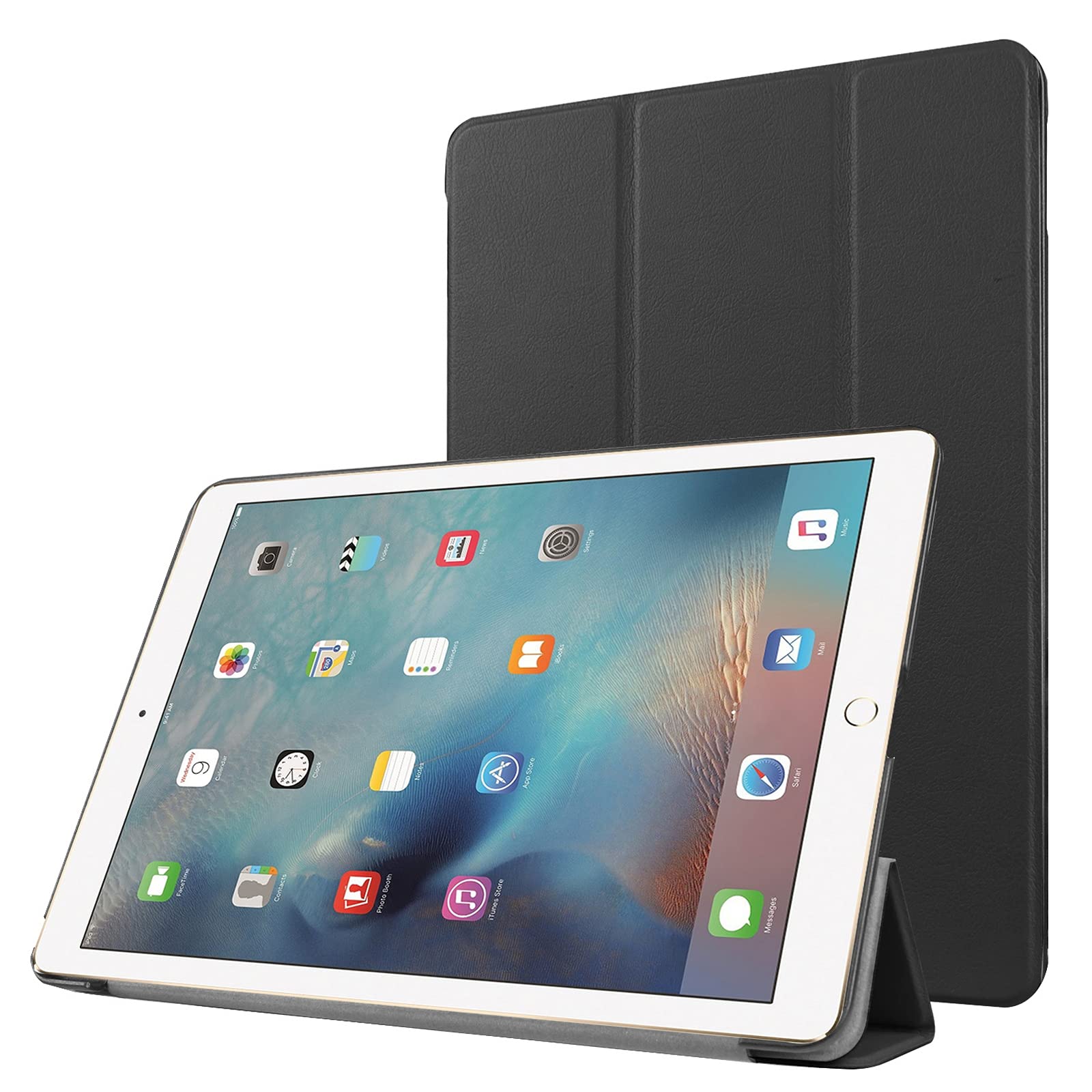 Premium Smart Slim Case Cover for Apple iPad Air 2 9.7 Inch (6th Gen) - Lightweight Protective Stand Book Cover with Auto Wake/Sleep - Perfect for Work, Study & Travel (Black)
