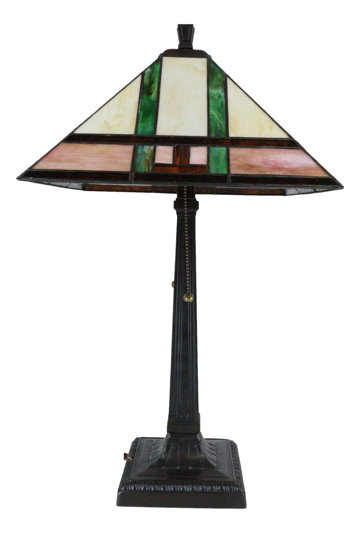 Frank Lloyd Wright Inspired Mission Style Pyramid Glass Shade Table Lamp with Wood Base - 24.5