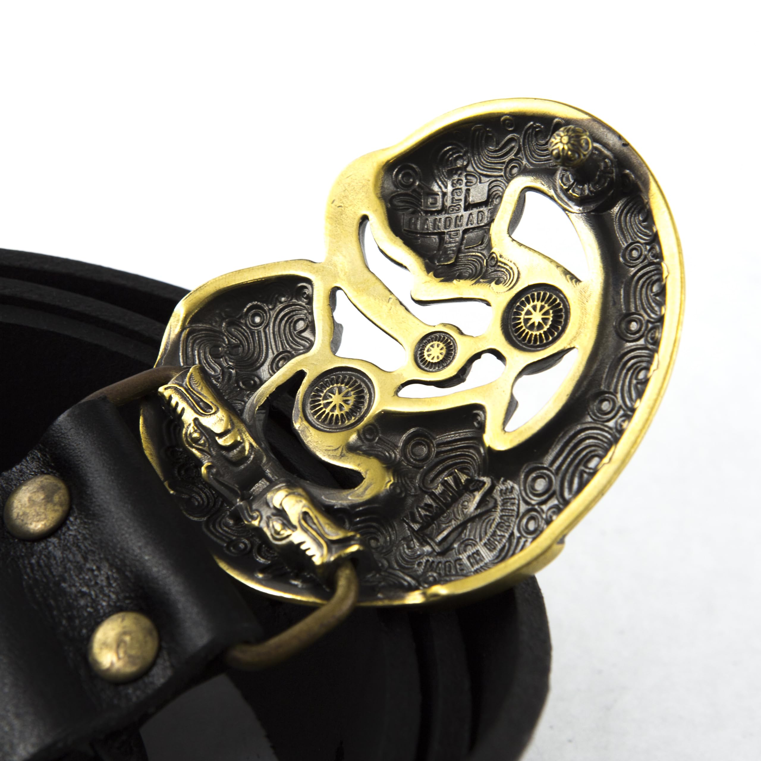 Handmade Scythian Art Leather Belt with Ornamental Brass Buckle - Leopard Design for Men & Women | Perfect for Casual Wear, Renaissance Fairs & Historical Reenactments