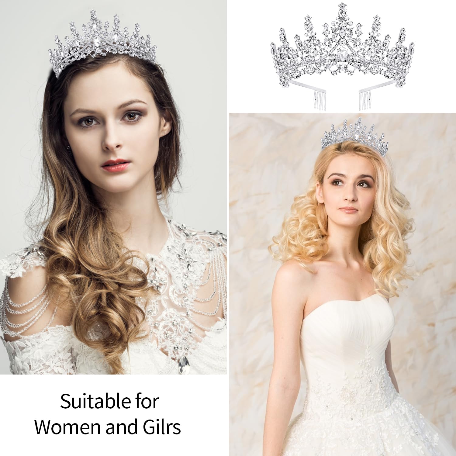 VELSCRUN Silver Crystal Tiara Crown for Women & Girls - Elegant Princess Birthday Queen Headband with Combs, Perfect for Birthday Parties, Pageants, Weddings & Special Occasions - Great Gift for Mom, Daughter or Friend