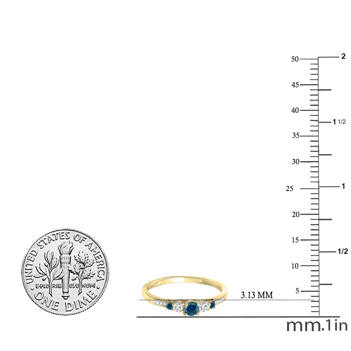 Dazzlingrock 0.35 Carat Round Blue & White Diamond 5-Stone Engagement Ring for Women - 14K Solid Gold Wedding Band, Anniversary Gift, Proposal Jewelry