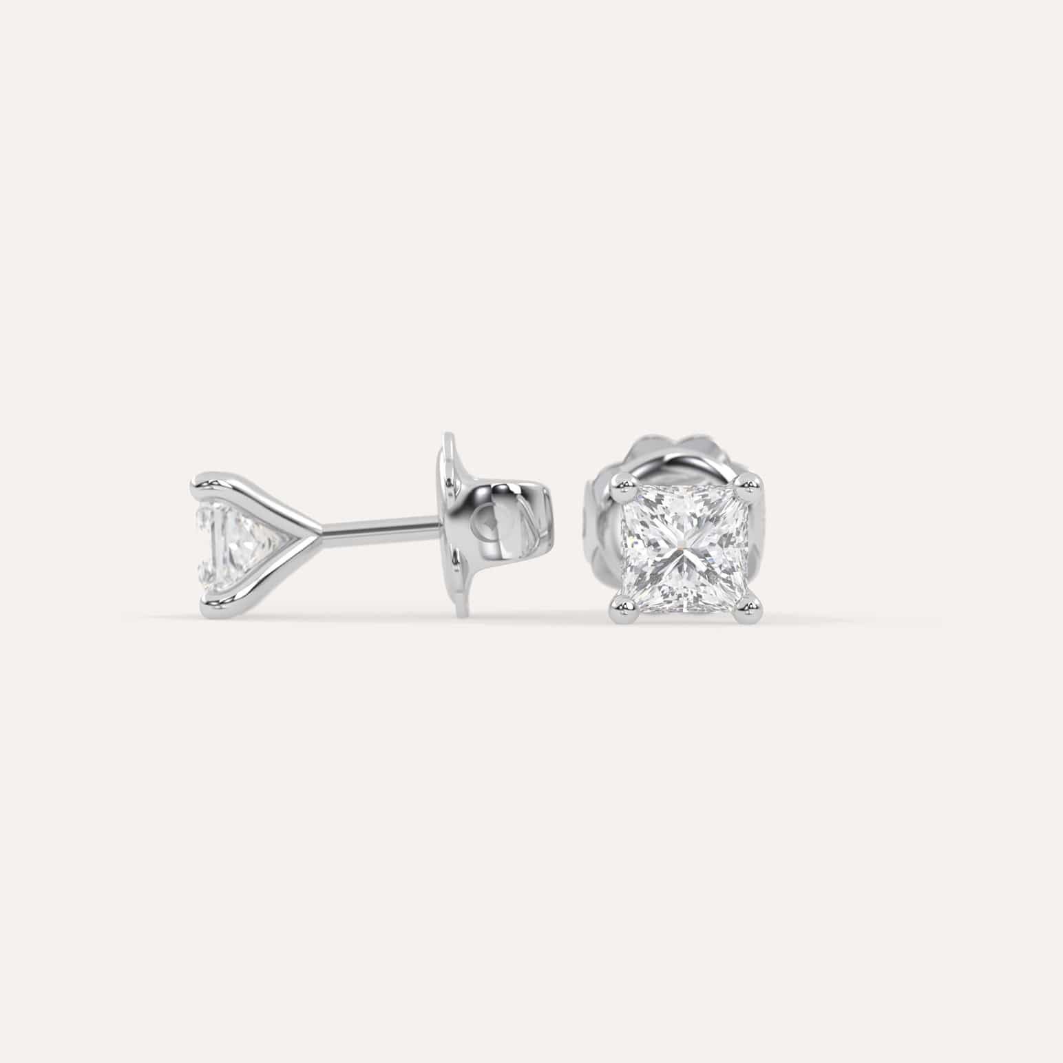 1 Carat Princess Cut Diamond Stud Earrings - 14K White Gold Earrings for Women, Perfect for Weddings, Anniversaries & Special Occasions