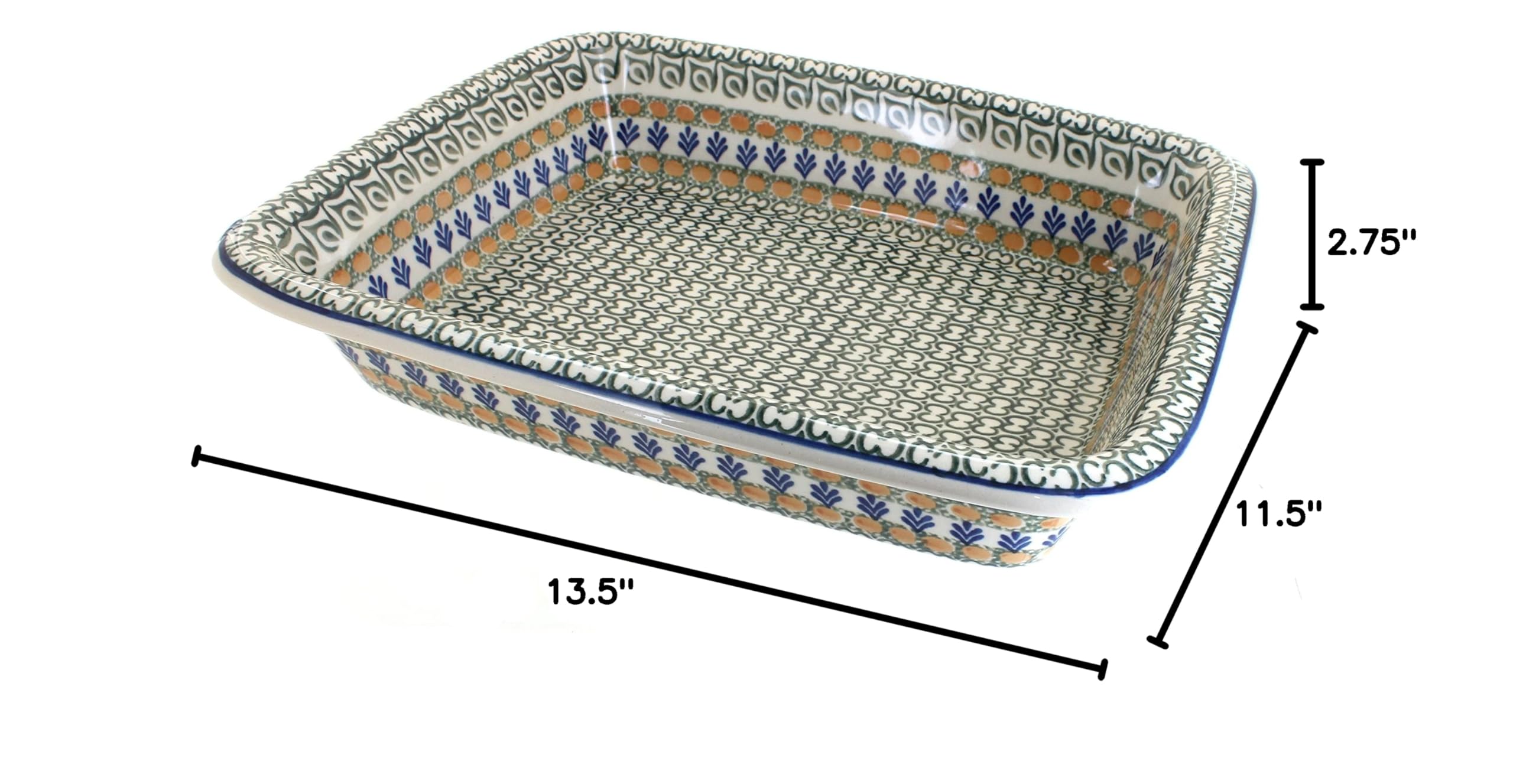Blue Rose Polish Pottery Large Rectangular Baker - Handmade Ceramic Herb Garden Planter for Kitchen, Dining Table Decor & Gift Idea