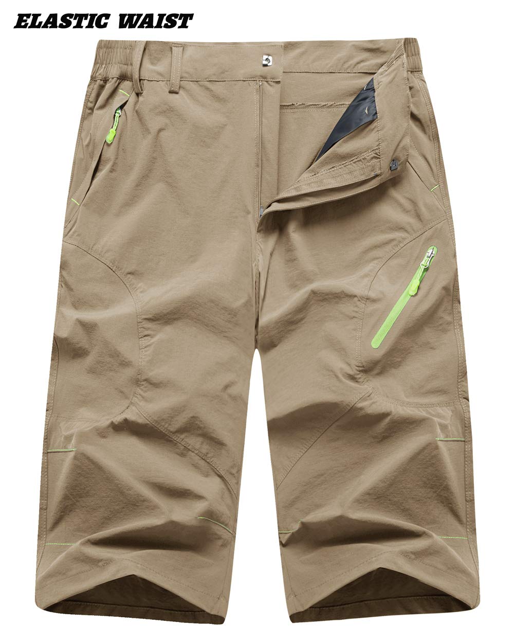TACVASEN Men's 3/4 Hiking Cargo Shorts - Khaki Outdoor Adventure Pants with Multiple Pockets | Perfect for Hiking, Camping & Travel