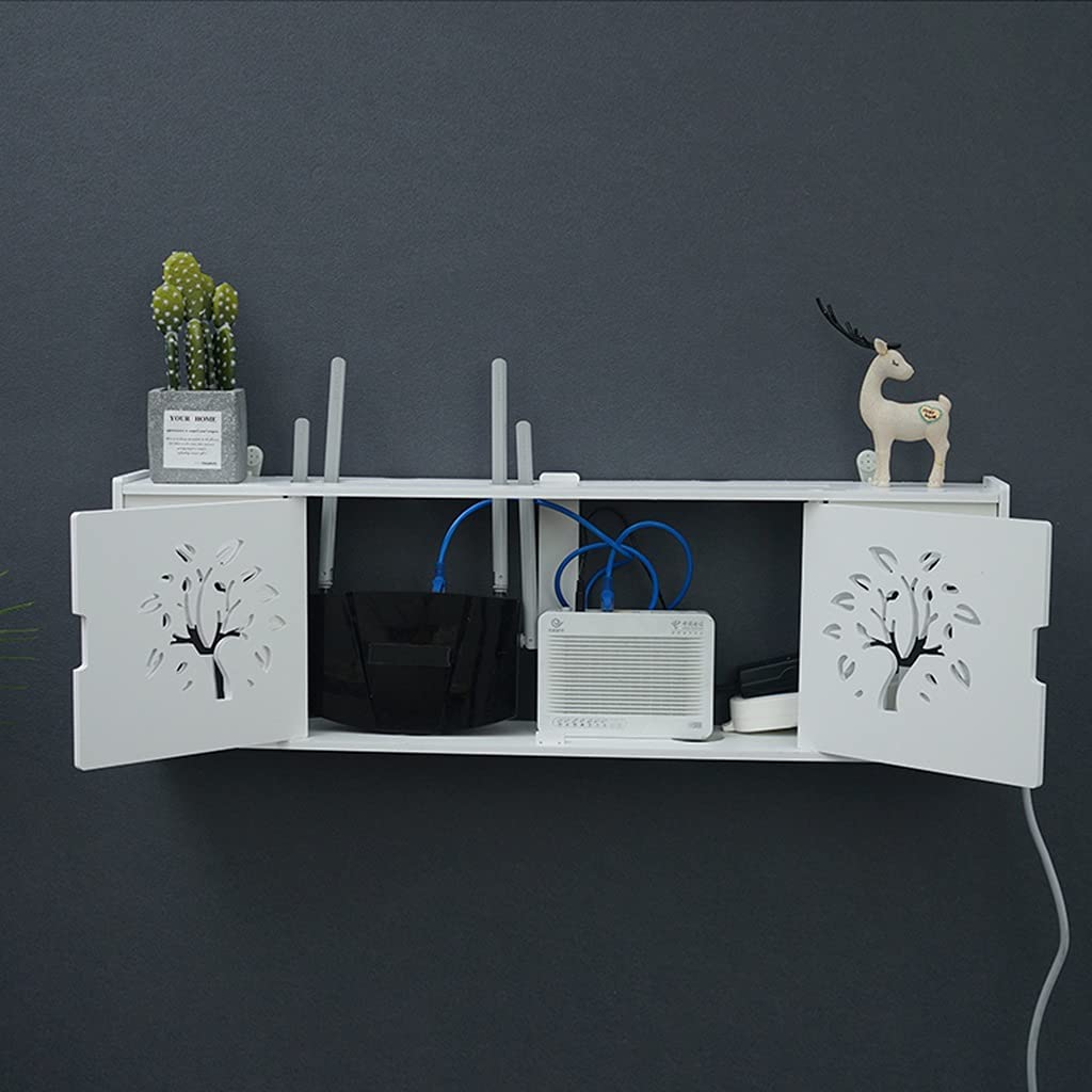 Large WiFi Router Storage Shelf - Wireless Router Organizer for TV Stand, Wall Mount, or Under Desk with Cable Management | Perfect for Home Office, Living Room & Gaming Setup