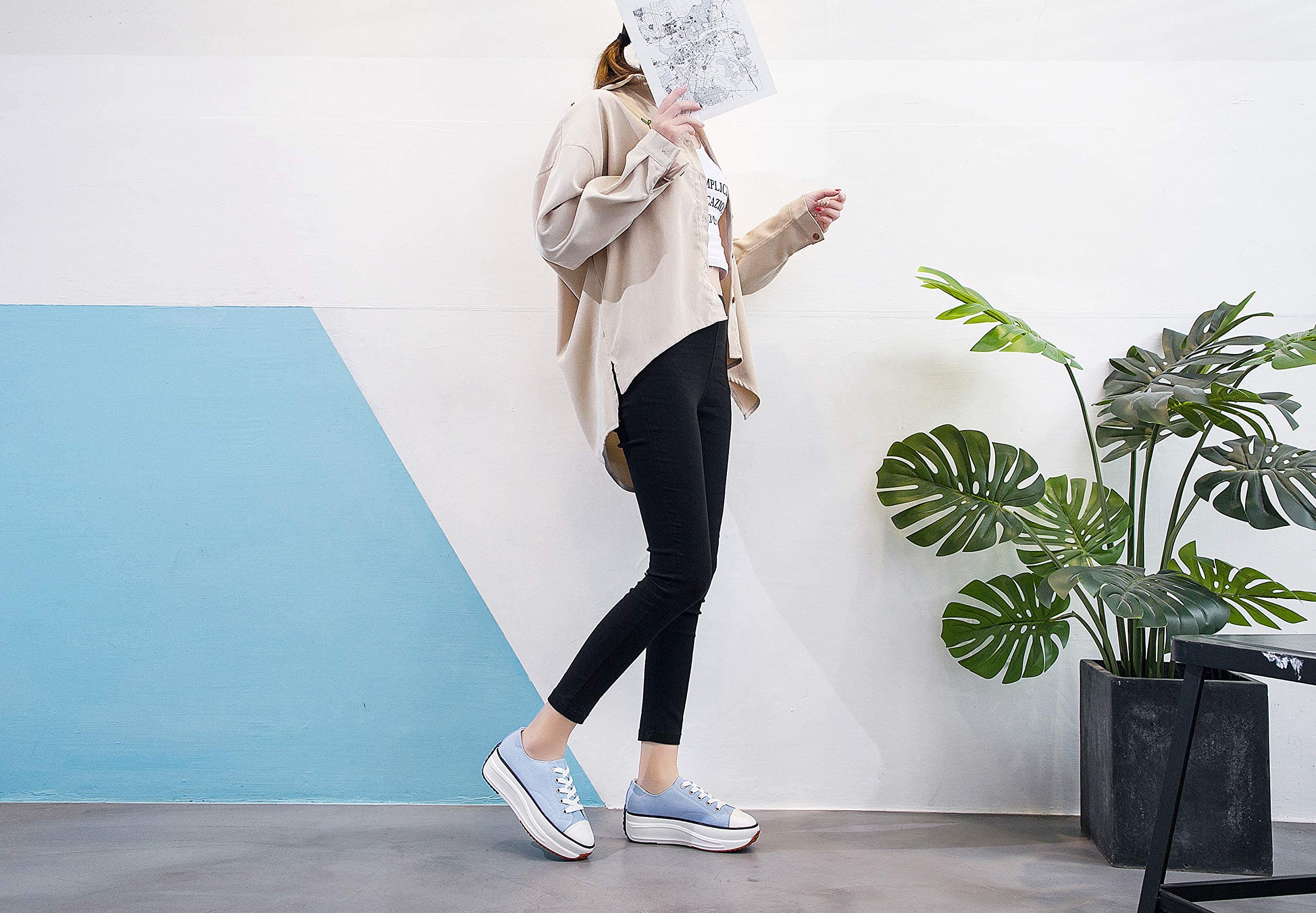 Women's Fashion High Heel Canvas Sneakers - Comfortable Walking Shoes with Platform Wedge for Casual Wear | Perfect for Office, Dating & Daily Outfits