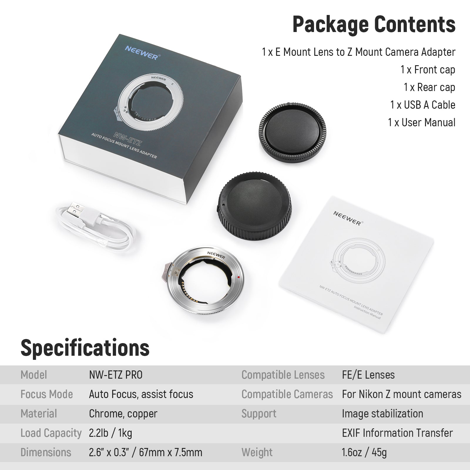 NEEWER NW ETZ PRO FE to Z Mount Lens Adapter - Compatible with Sony E Mount Lenses to Nikon Z Cameras - Perfect for Photography, Videography & Travel Shooting