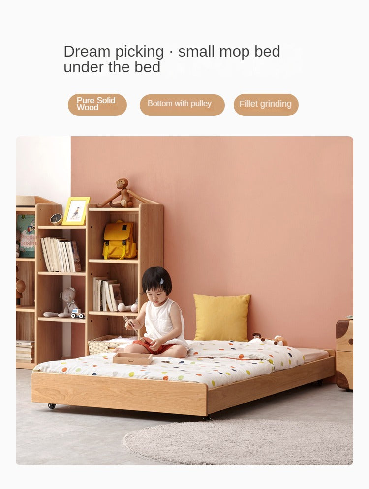 Solid Oak & Beech Wood Floor Bed with Pulley - Toddler Bed for Safe & Comfortable Sleep - Perfect for Montessori Bedrooms & Kids' Room Decor