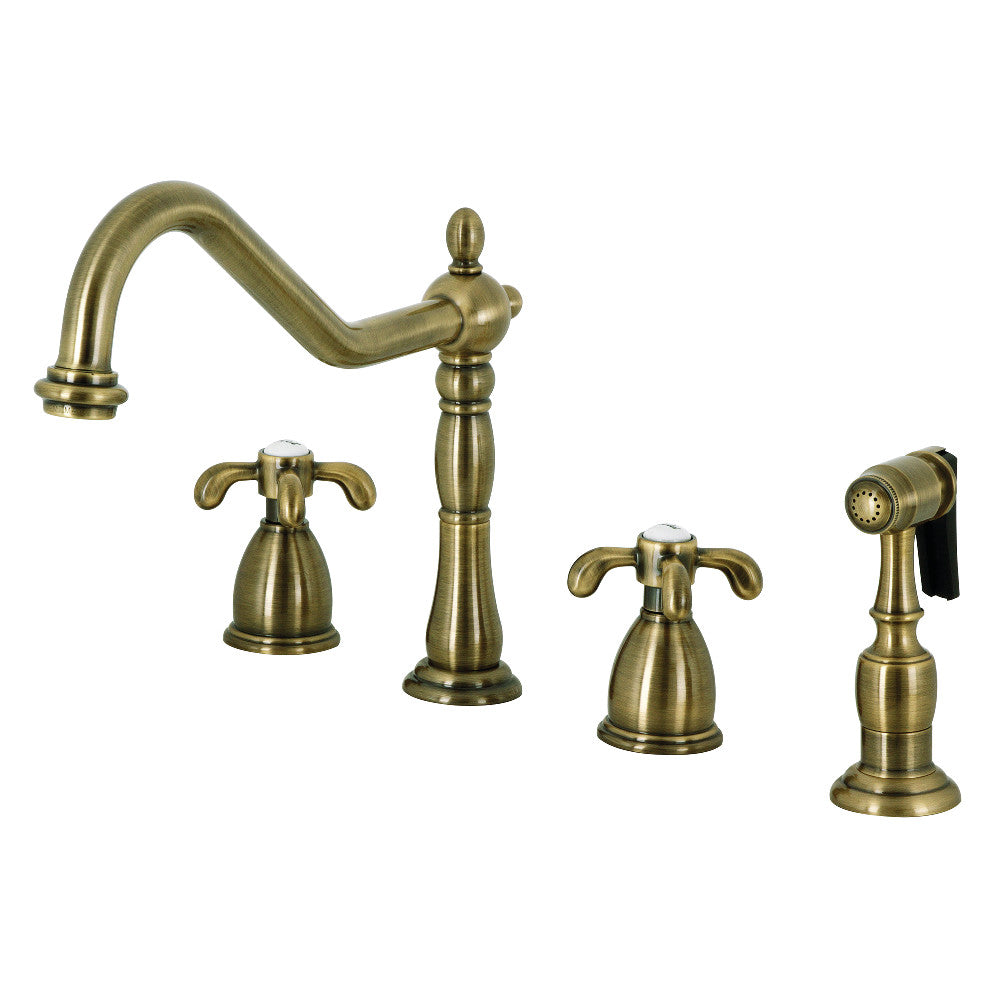 Kingston Brass KB1795TXBS French Country Widespread Kitchen Faucet with Brass Sprayer - Elegant Pull-Down Sink Faucet for Farmhouse & Traditional Kitchens | Perfect for Cooking, Washing Dishes & Food Prep