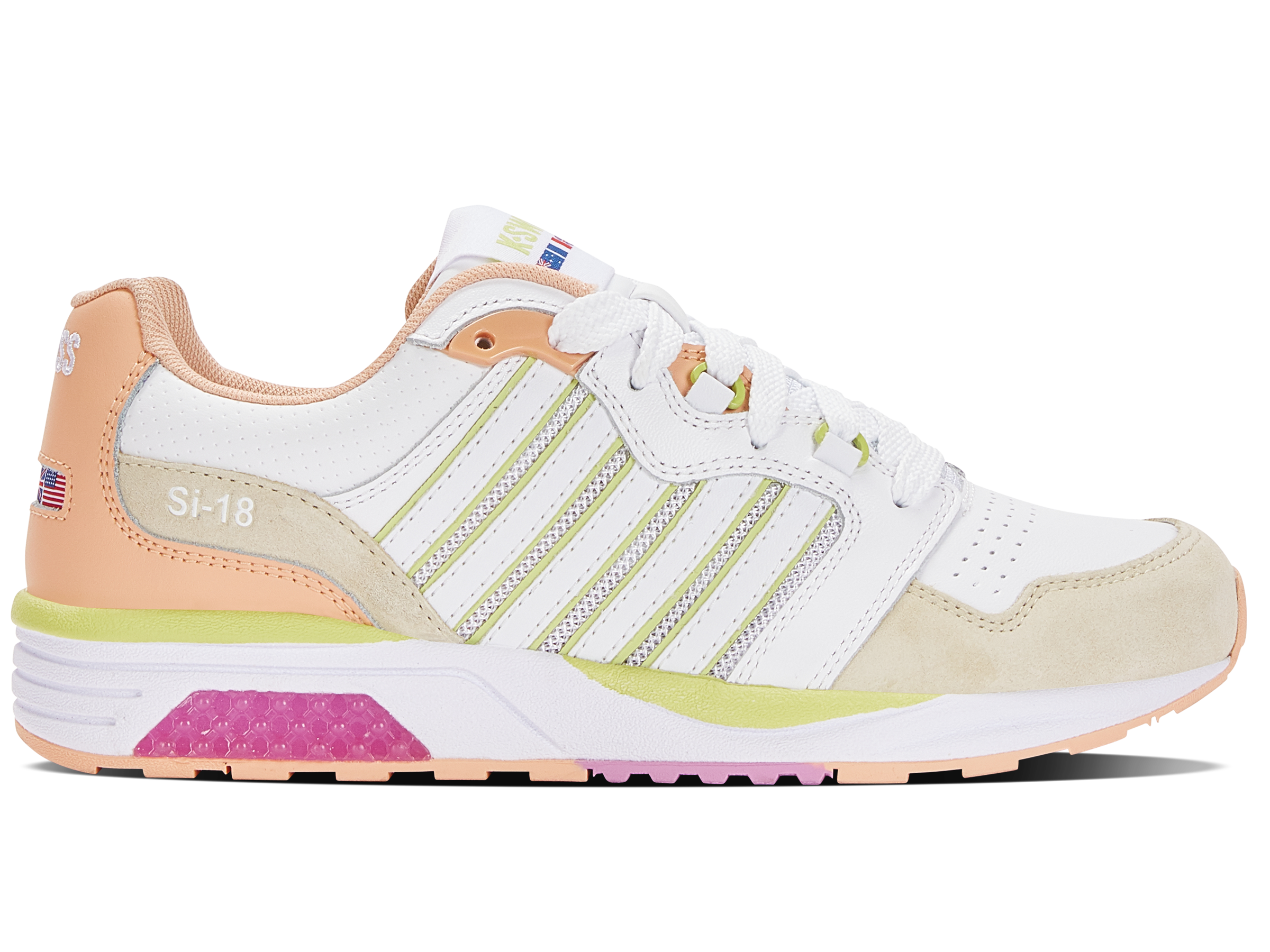 SI 18 RANNELL Women's Running Shoes - White/Almost Apricot/Daiquiri Green | Lightweight & Breathable for Jogging, Gym Workouts & Daily Wear | Size 185 M (US 7.5)