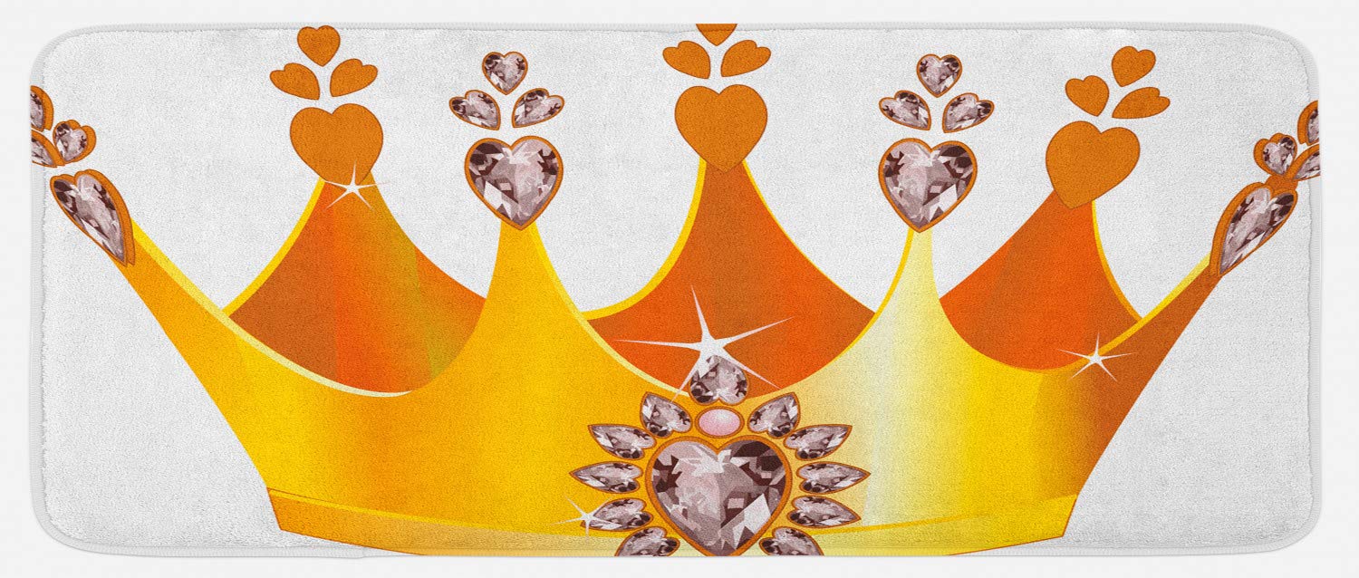 Ambesonne Queen Size Kitchen Rug - Non-Slip Cartoon Tiara Design with Floral Hearts for Home Decor, 47