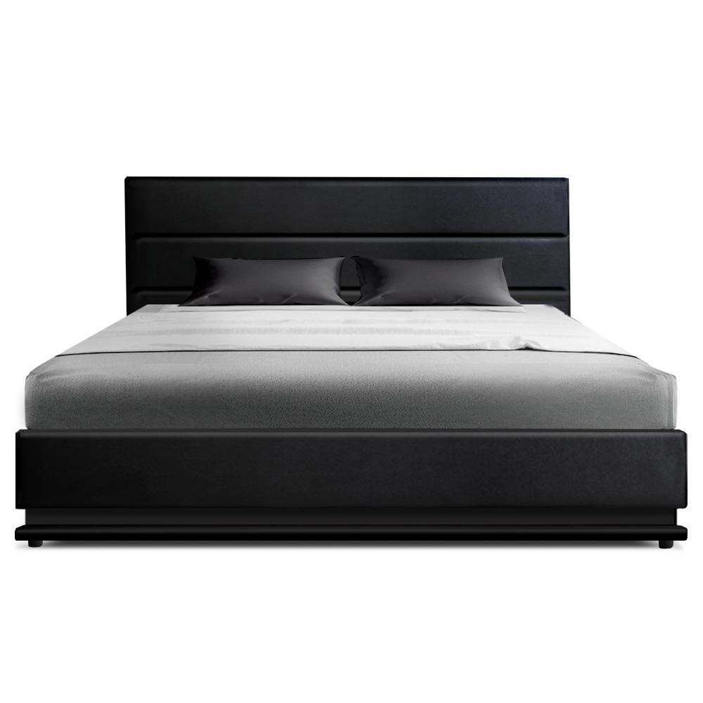 Premium Henley LED Bed Frame in Black with Luna Series Euro Top Medium Firm Mattress & Bamboo Mattress Topper - Complete Bed Set for Modern Bedrooms, Guest Rooms & Dormitories