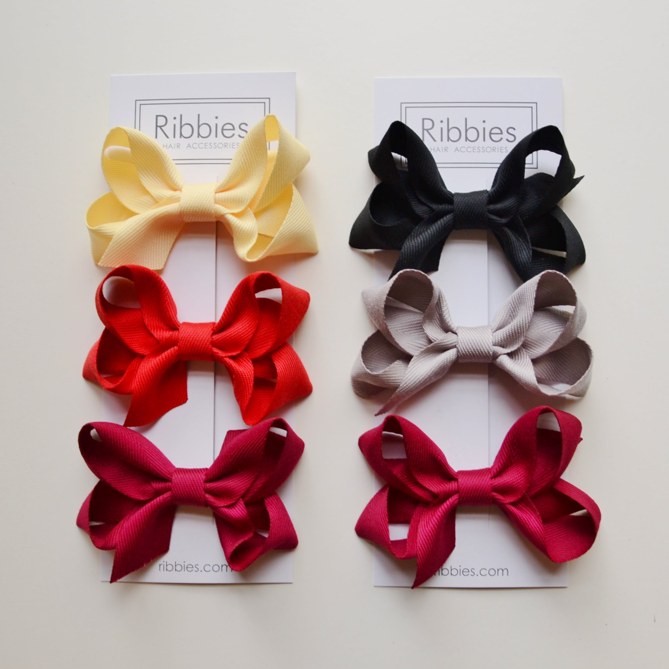 Medium Looped Hair Bows for Girls - Set of 3 (Yellow, Red & Burgundy) - Perfect for School, Parties & Special Occasions