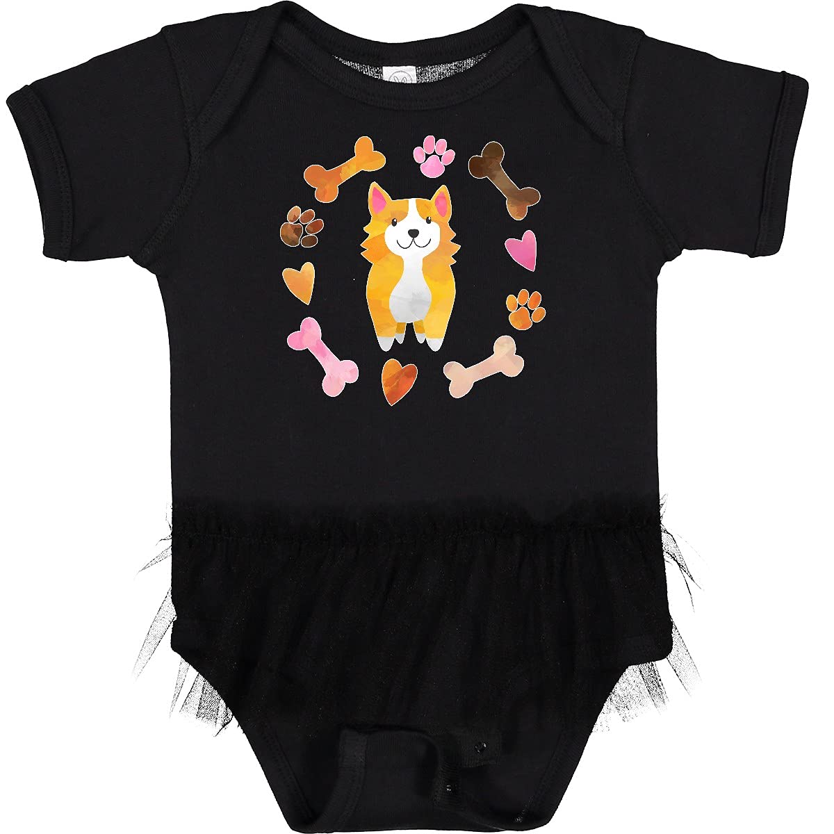 Inktastic Cute Corgi Puppy Valentine with Hearts and Bones Infant Tutu Bodysuit - Adorable Baby Outfit for Valentine's Day, Photo Shoots & Special Occasions