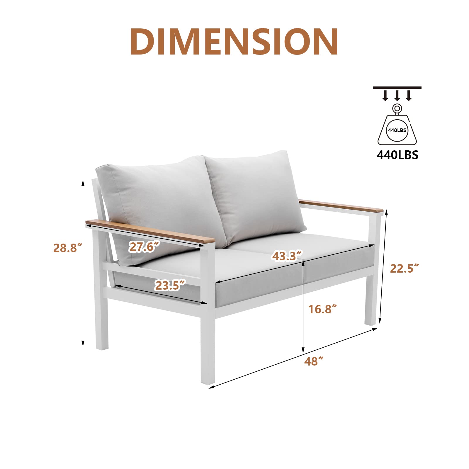 Outdoor Patio Furniture Set - 2 Seater Aluminum Loveseat Sofa with Beige All-Weather Cushions, White Frame - Perfect for Garden, Balcony, Backyard & Poolside Relaxation