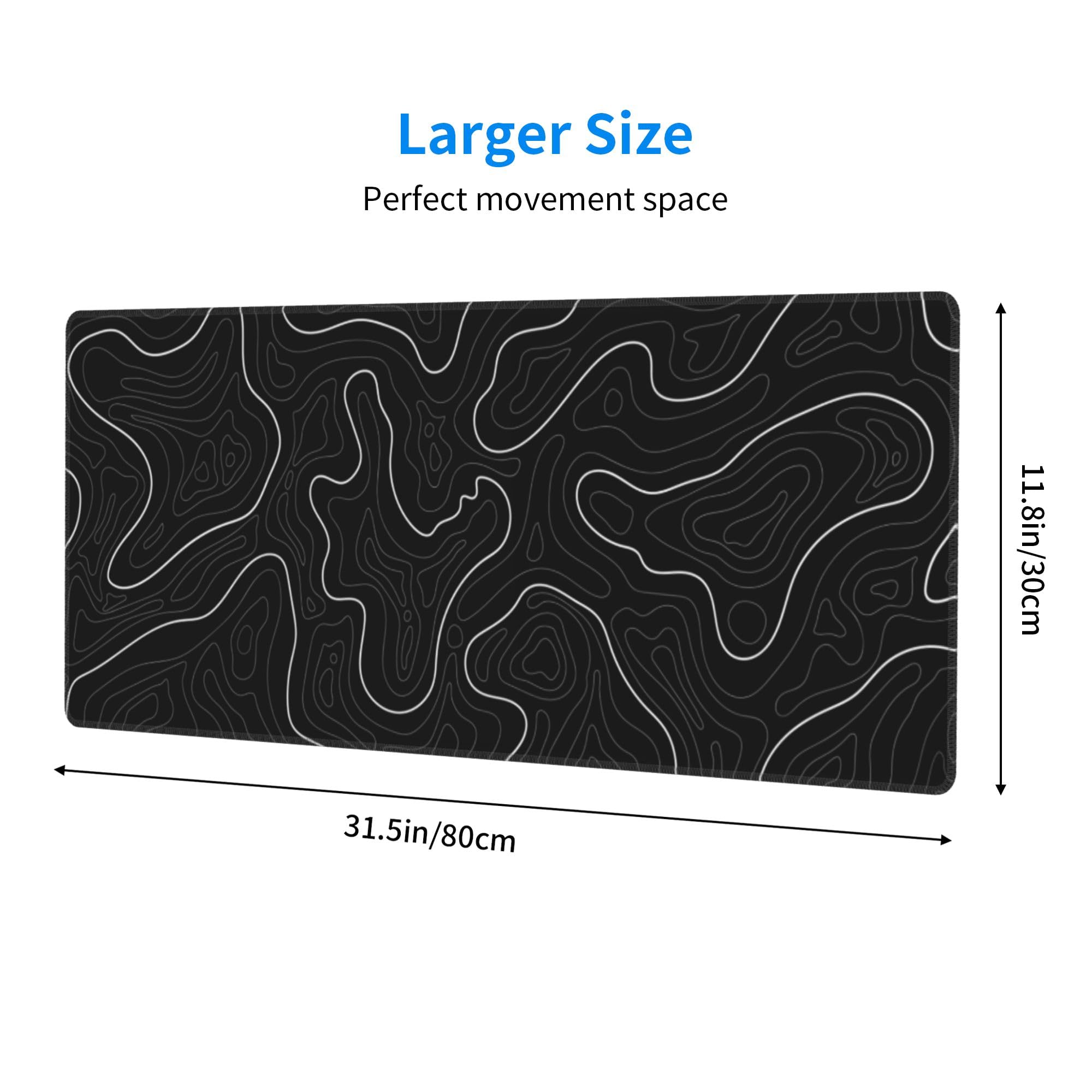 Topographic Gaming Mouse Pad - Large Non-Slip Desk Mat for Office & PC Gaming