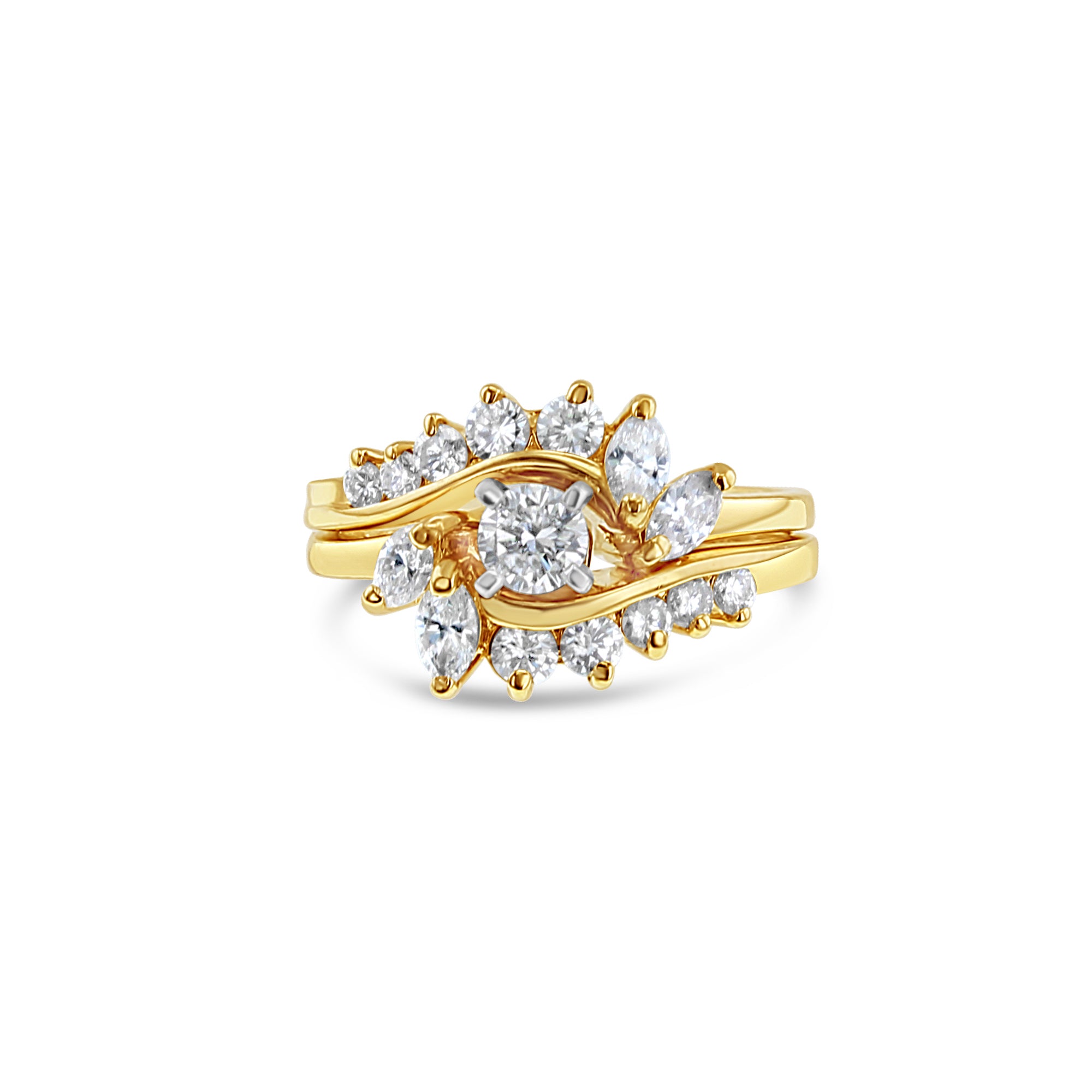 1.50cttw Round & Marquise Diamond Bridal Ring Set in 14k Yellow Gold – Perfect for Engagement, Wedding, and Anniversary Gifts