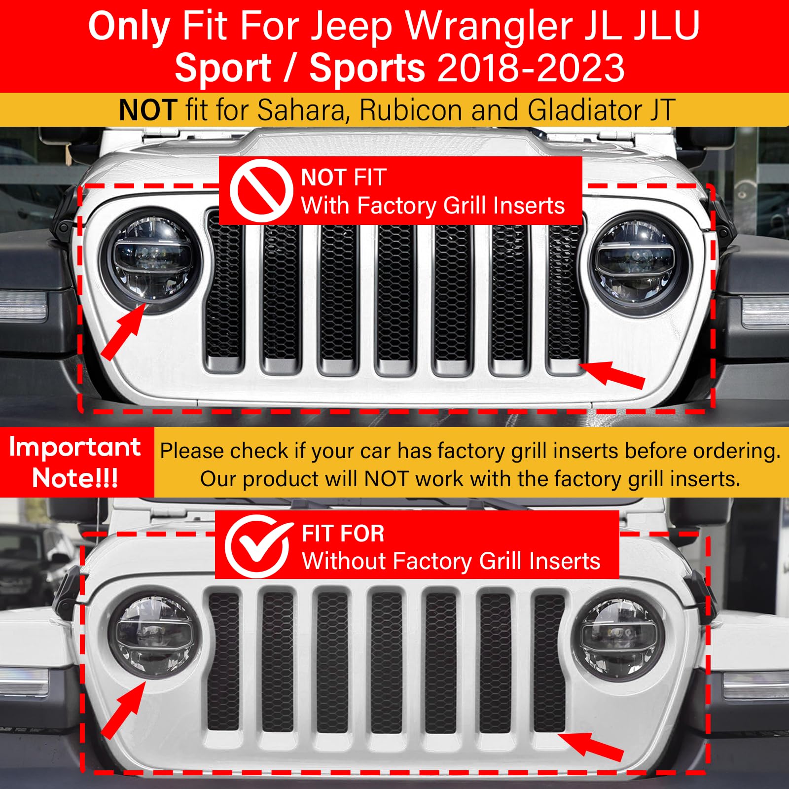 Jeep Wrangler JL Sport/Sahara 2018-2023 Red Mesh Grille Insert & Headlight Turn Signal Cover - Durable Exterior Accessories for Off-Road Adventure & Custom Styling