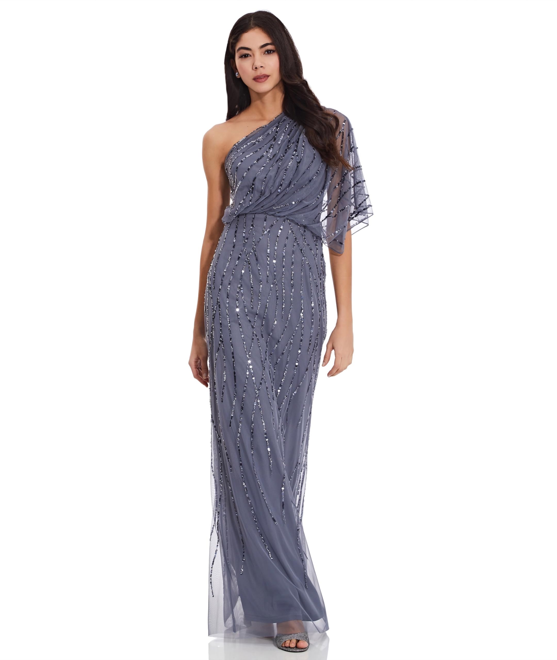 Adrianna Papell Women's Long Beaded Evening Gown - Elegant Sequined Formal Dress for Prom, Wedding & Special Occasions