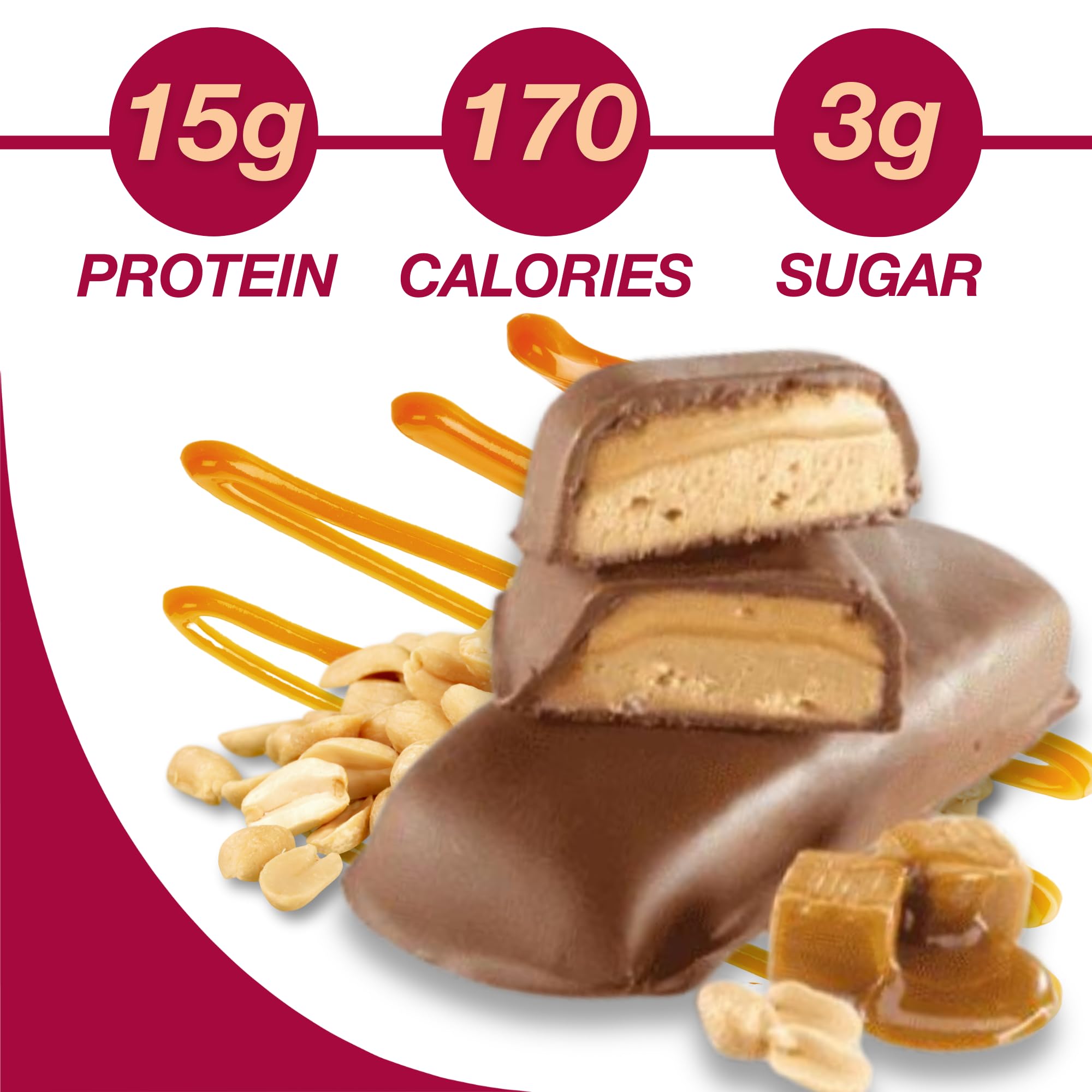 ProtiDIET Caramel Peanut Protein Bars - 15g Protein, Gluten Free, Collagen Enriched - 7 High Protein Snack Bars Per Box - Perfect for Workouts, Travel & Healthy On-the-Go Snacking