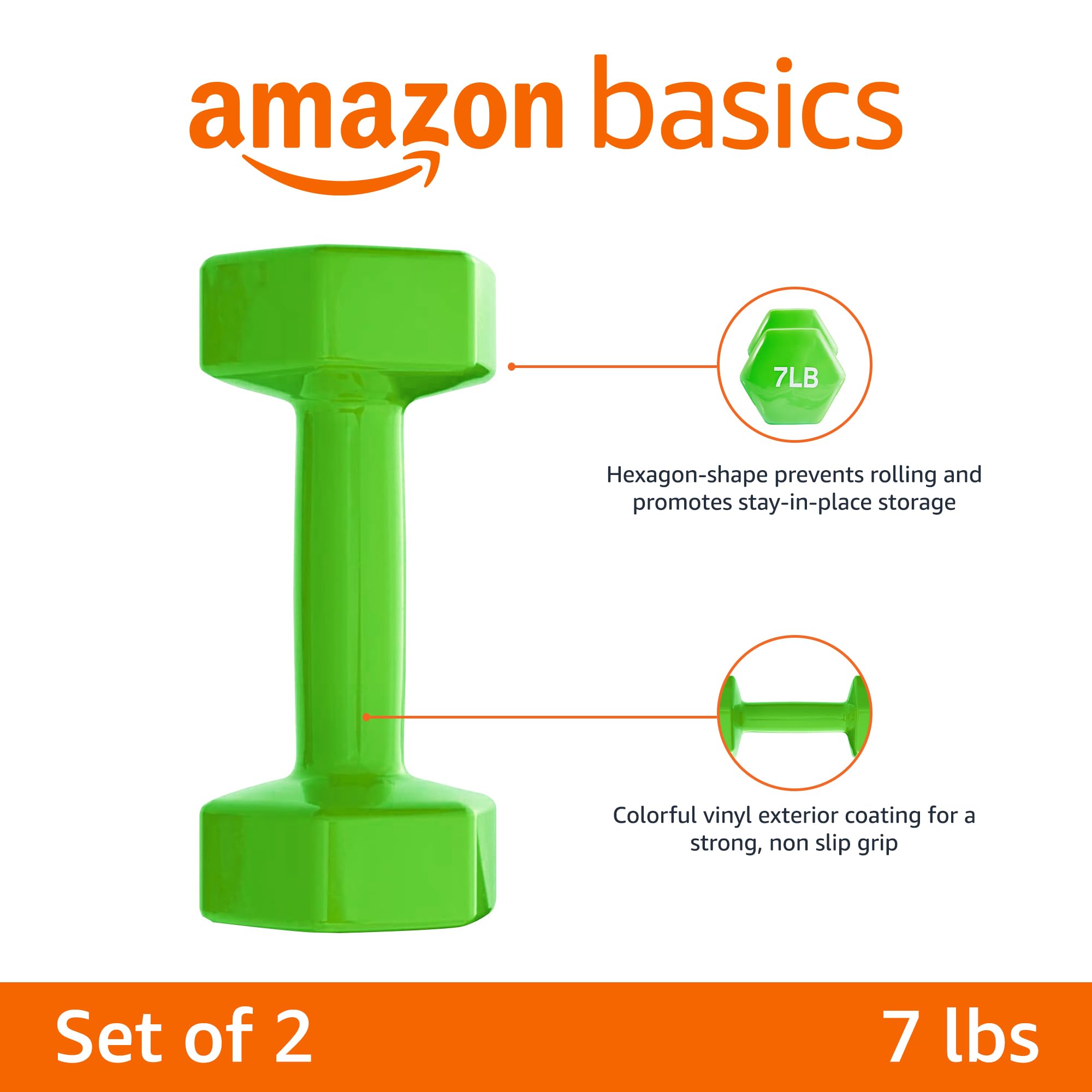 Amazon Basics Vinyl Coated Dumbbell Hand Weights - 5-50 lbs Set for Home Gym, Strength Training & Fitness Workouts - Non-Slip Grip for Weightlifting, Cardio & Cross Training