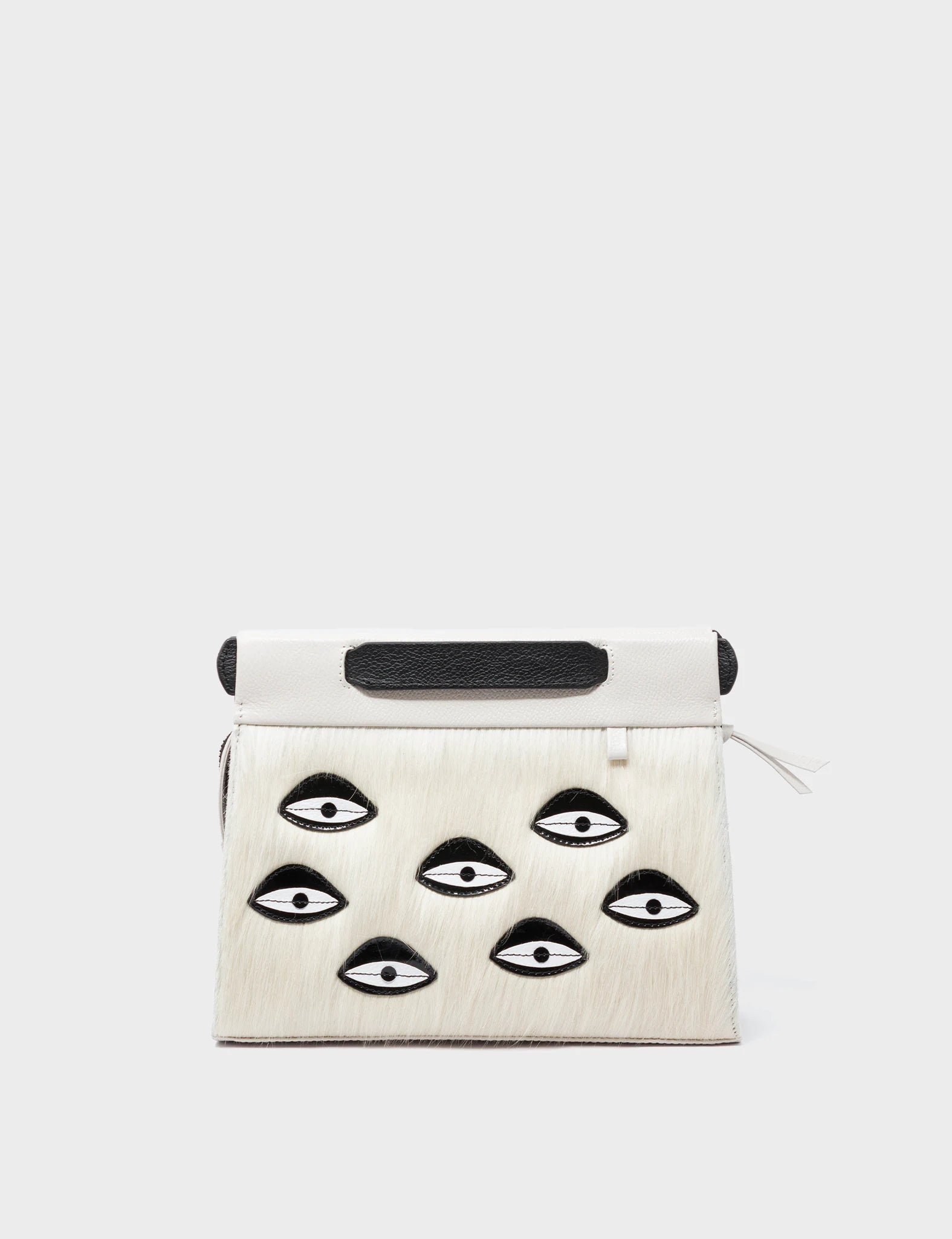 Vali Crossbody Small Cream Leather Bag with Eyes Applique & Adjustable Strap - Perfect for Everyday Use, Travel, and Casual Outings
