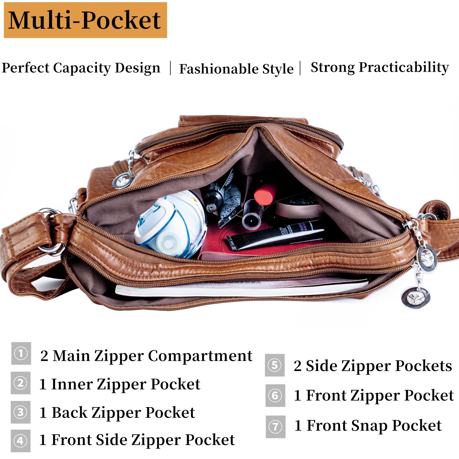Stylish Women's Hobo Bag - Soft Washed Leather Shoulder Tote & Messenger Purse for Work, Travel & Daily Use | Fashionable Multifunctional Handbag