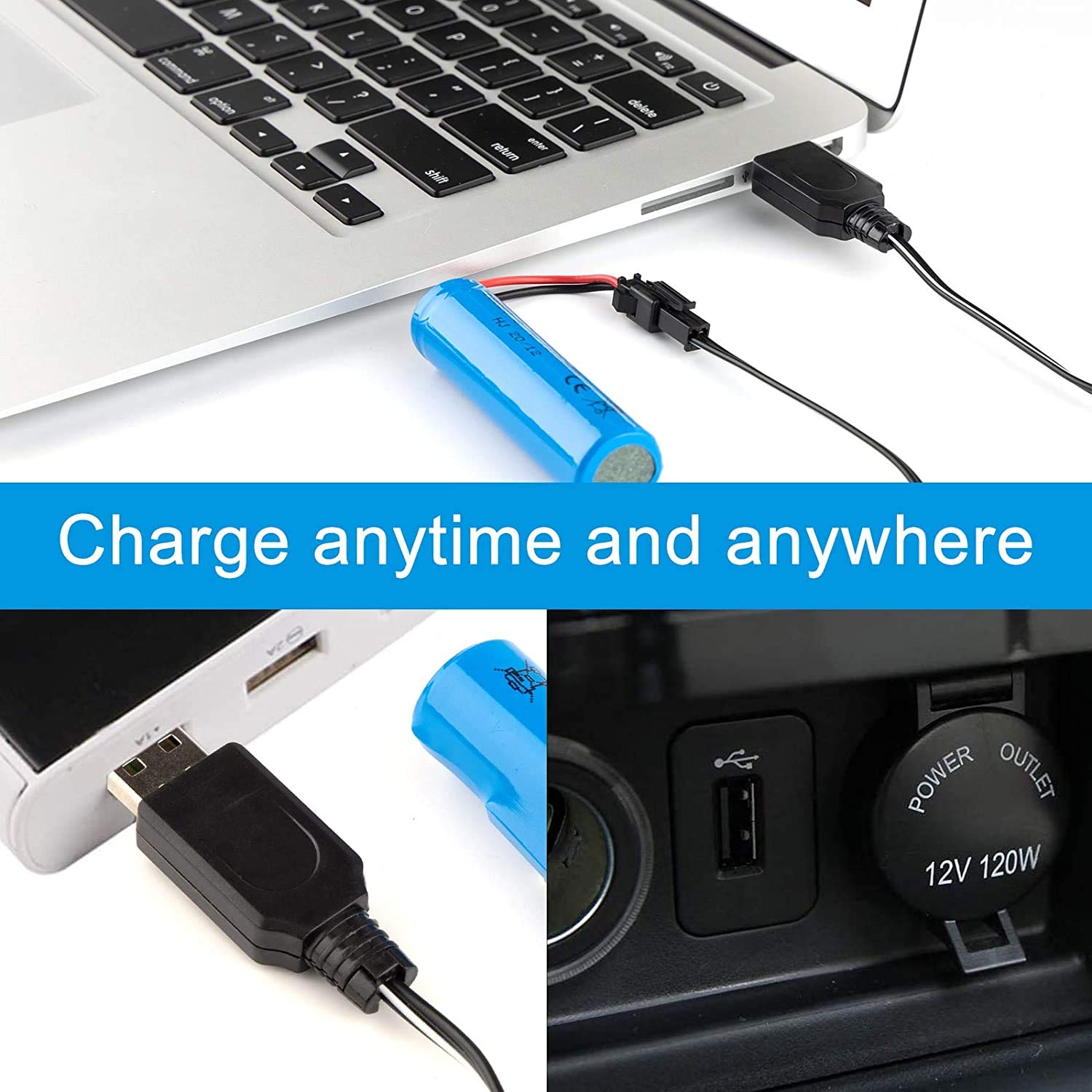 FPVERA 3.7V 1200mAh Rechargeable Li-ion Battery 2 Pack with USB Charger - Compatible with RC Cars, Trucks, Off-Road Vehicles - Perfect for Remote Control Hobbyists and DIY Projects