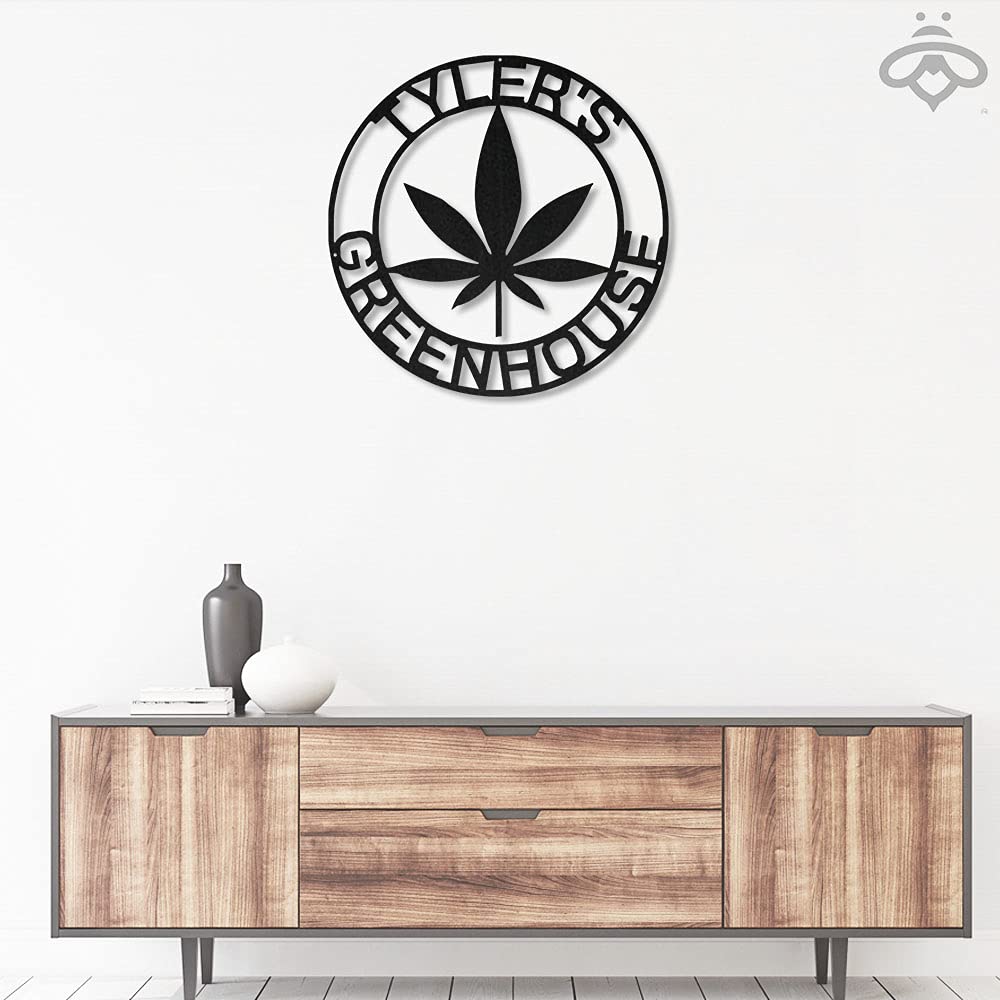 Custom LED Marijuana Weed Metal Wall Art - Personalized Cannabis Lovers Sign for Living Room, Outdoor & Home Decor - 18x18 Inch Black Metal Art with Lights - Perfect Gift for Smokers & Stoner Decor