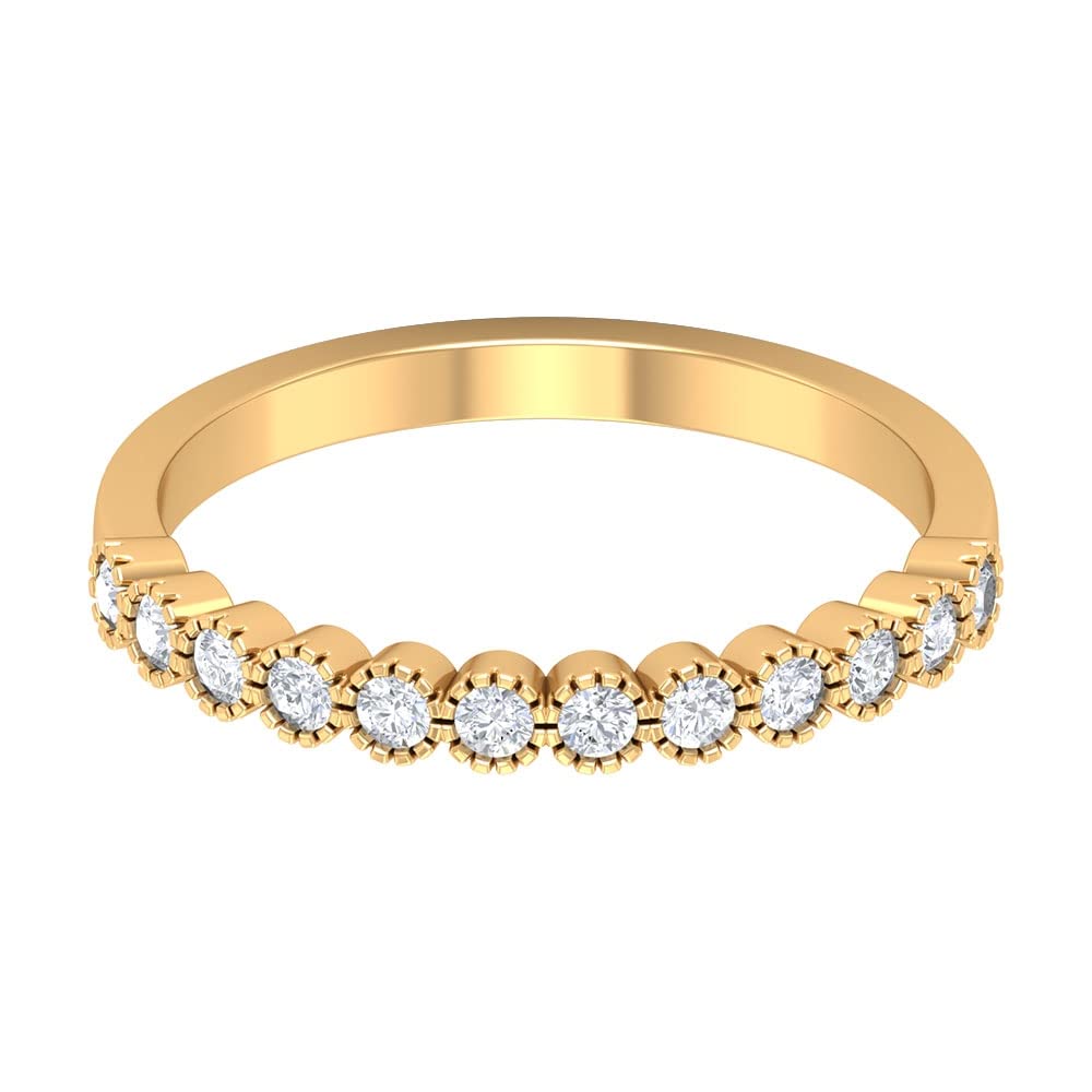 1/2 CT Moissanite Gold Half Eternity Ring for Women - 14K Solid Gold Milgrain Bezel Semi Eternity Wedding Band - Perfect for Engagement, Anniversary & Valentine's Day Gifts