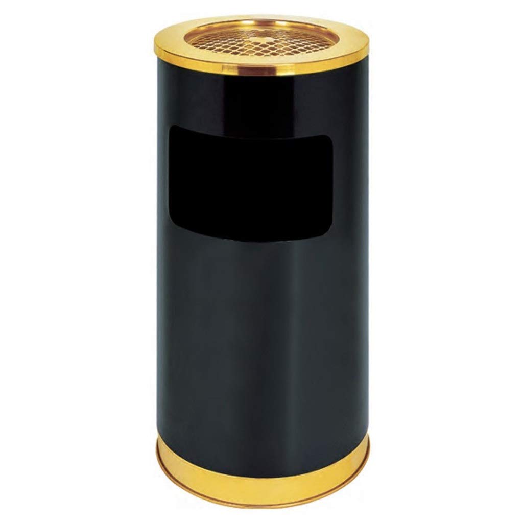Stainless Steel Round Outdoor Trash Can with Ashtray - Compost Bin & Kitchen Garbage Can for Hotel Lobby, Garden, Patio - Black Step Design (Gold Color) | Durable & Weather-Resistant for Outdoor Use