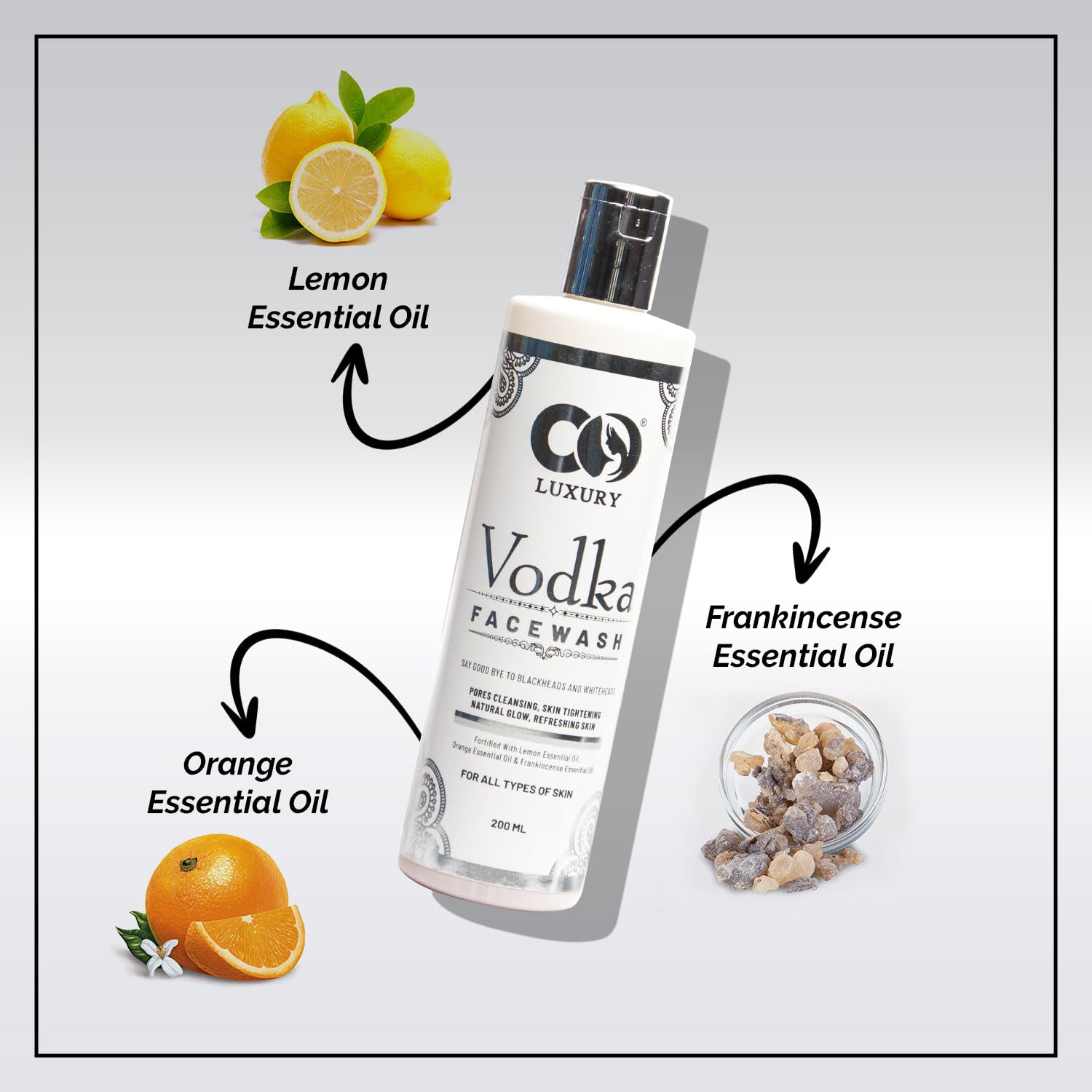 CO LUXURY Vodka Face Wash with Denatured Vodka & 3 Essential Oils | 40% Stronger & More Effective | SLS & Paraben Free | Refreshing Facial Cleanser for Men & Women | 200ml | Deep Cleansing for Oily & Acne-Prone Skin | Perfect for Daily Skincare Routine
