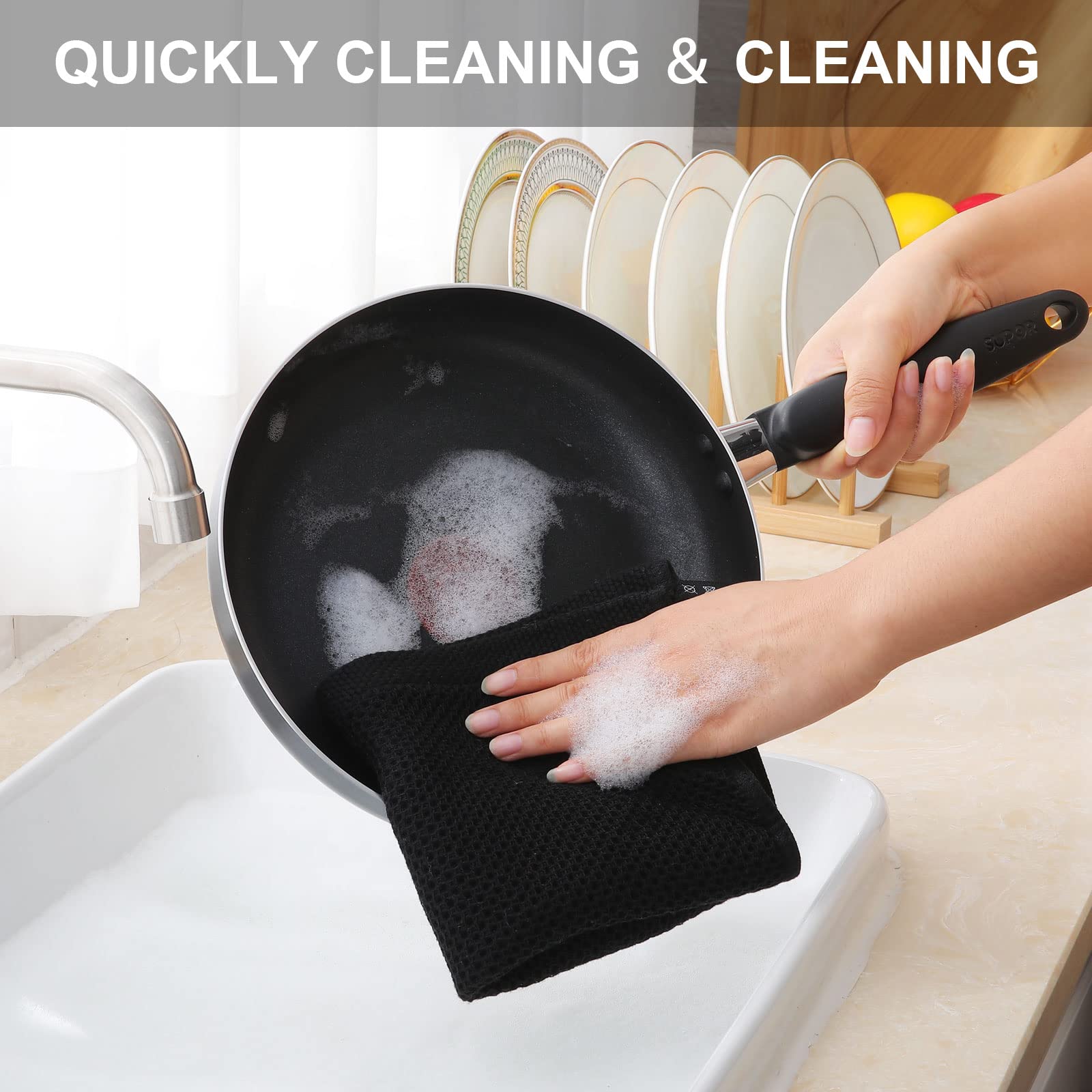 Premium Cotton Waffle Weave Dish Cloths - Super Absorbent & Quick Drying - 6 Pack for Kitchen Cleaning