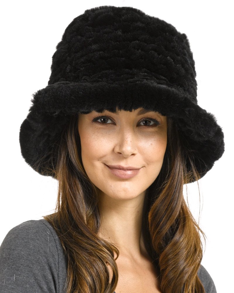 Stylish Estelle Rex Rabbit Fur Bucket Hat for Women - Winter Fashion Accessory for Outdoor Activities & Streetwear