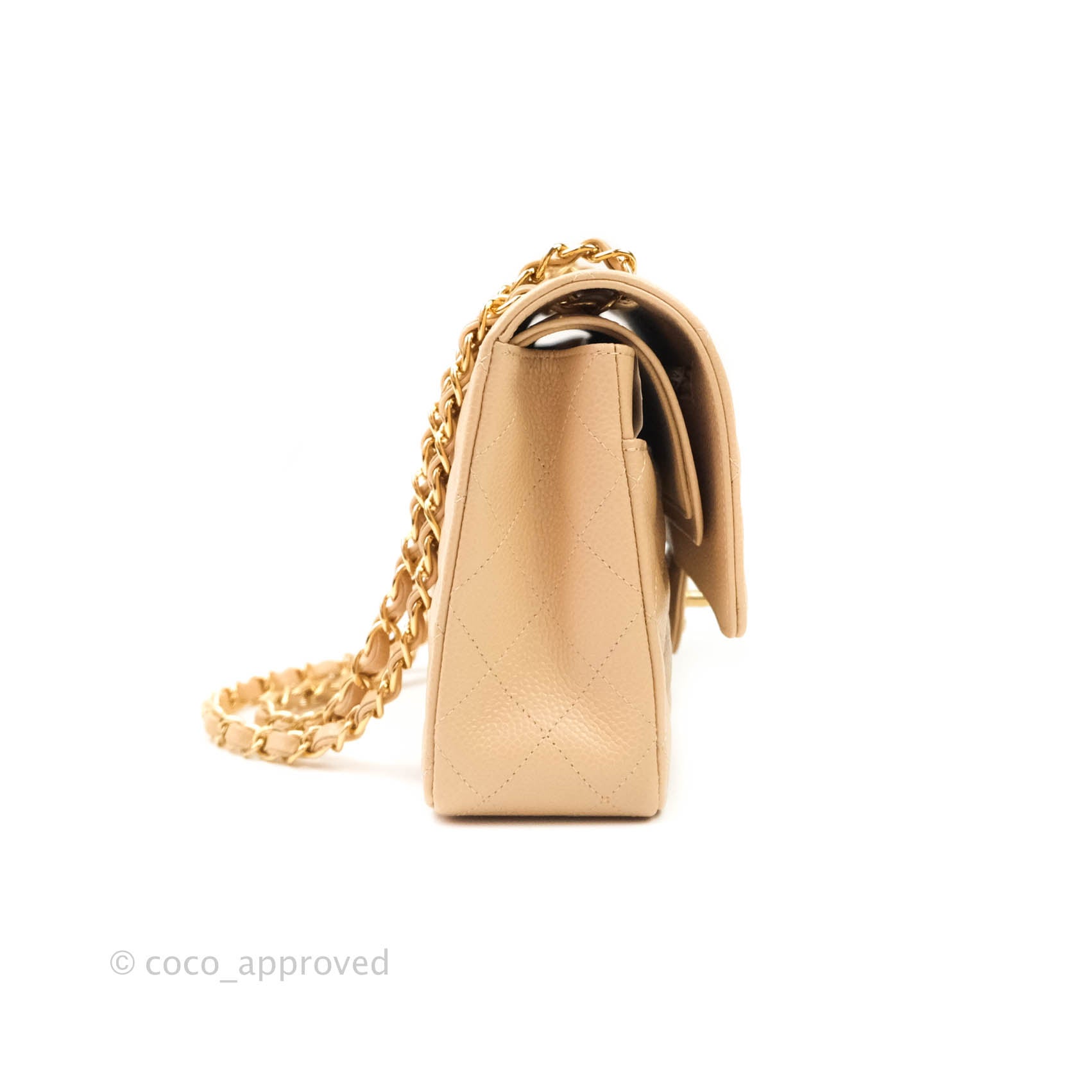 Chanel Classic Medium Double Flap Bag in Beige Caviar Leather with Gold Hardware - Luxury Handbag for Women, Perfect for Work, Evening Events & Special Occasions