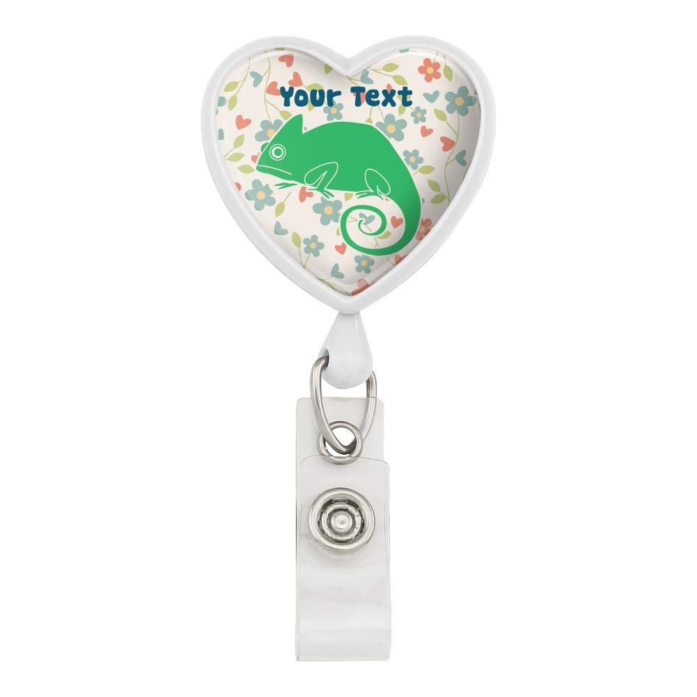 Custom Chameleon Flower Heart Lanyard - Retractable ID Badge Holder for Work & Events