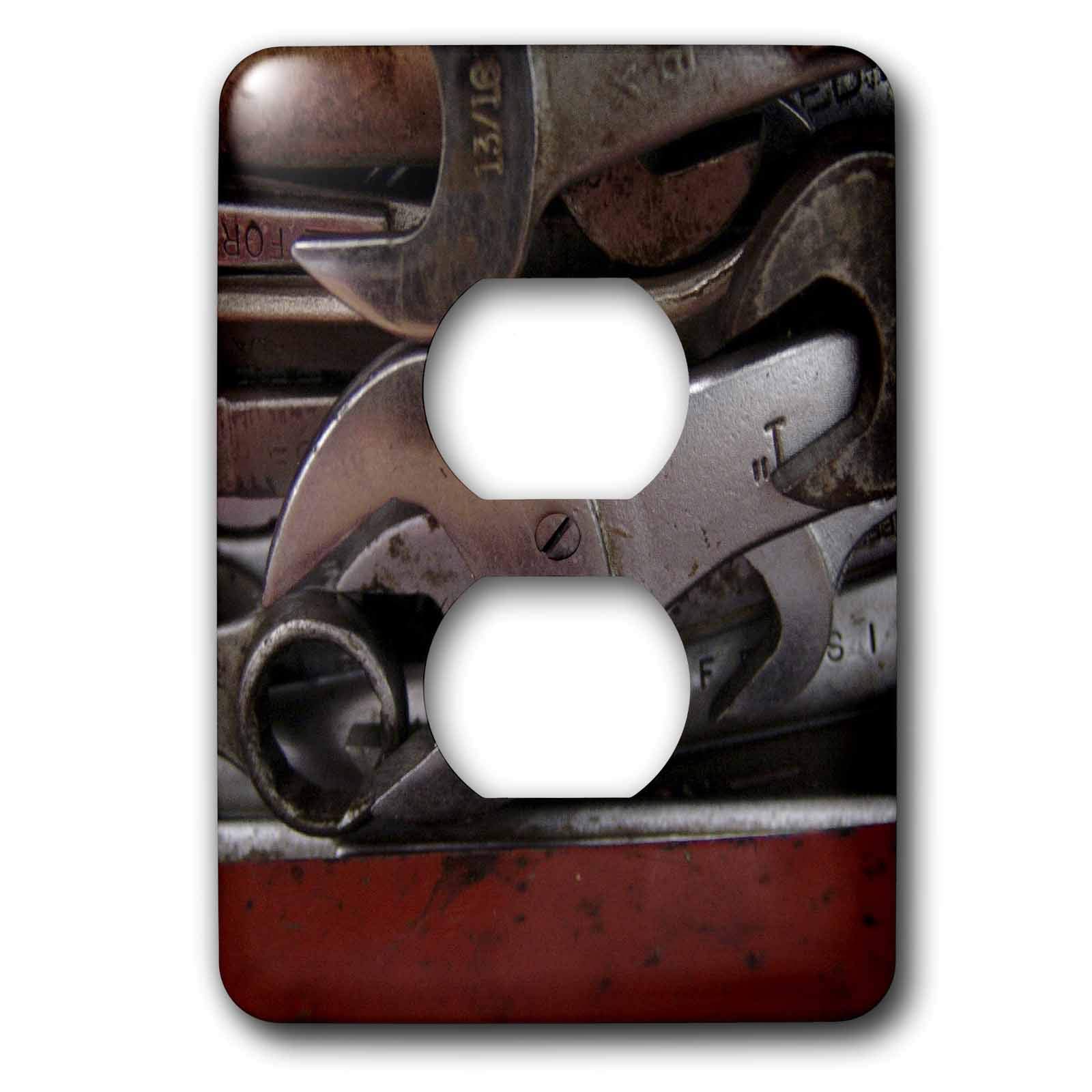 3D Rose Garage Tools 2 Plug Outlet Cover - Decorative Electrical Outlet Cover Plate for Workshop, Garage & Man Cave - Rustic Tool-Themed Wall Decor for DIY Enthusiasts & Handymen