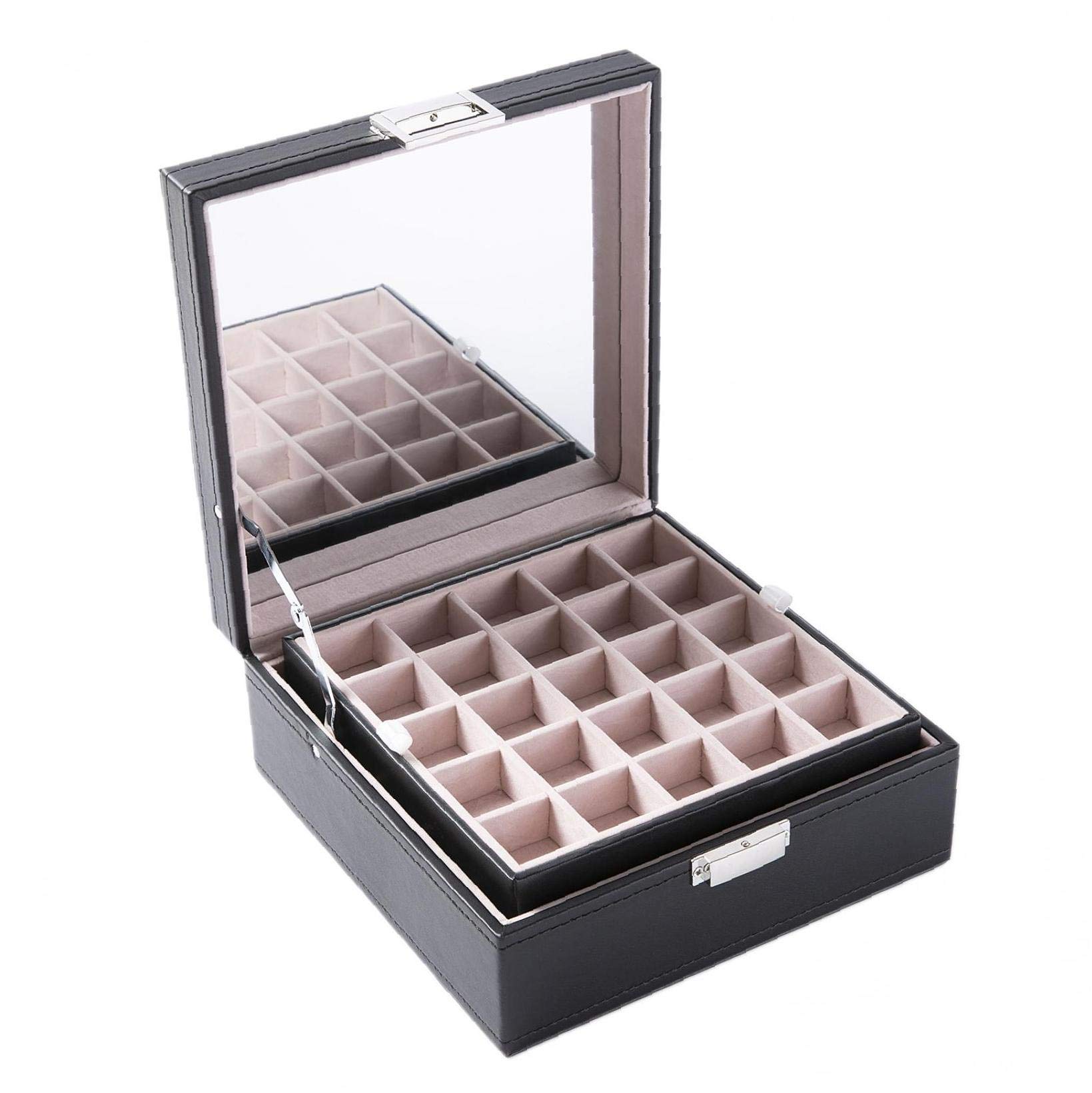 Yililay Jewelry Box Organizer - 50 Slot Jewelry Storage with Large Mirror for Rings, Earrings, Necklaces & Bracelets | Perfect for Bedroom Vanity, Travel & Gift Giving