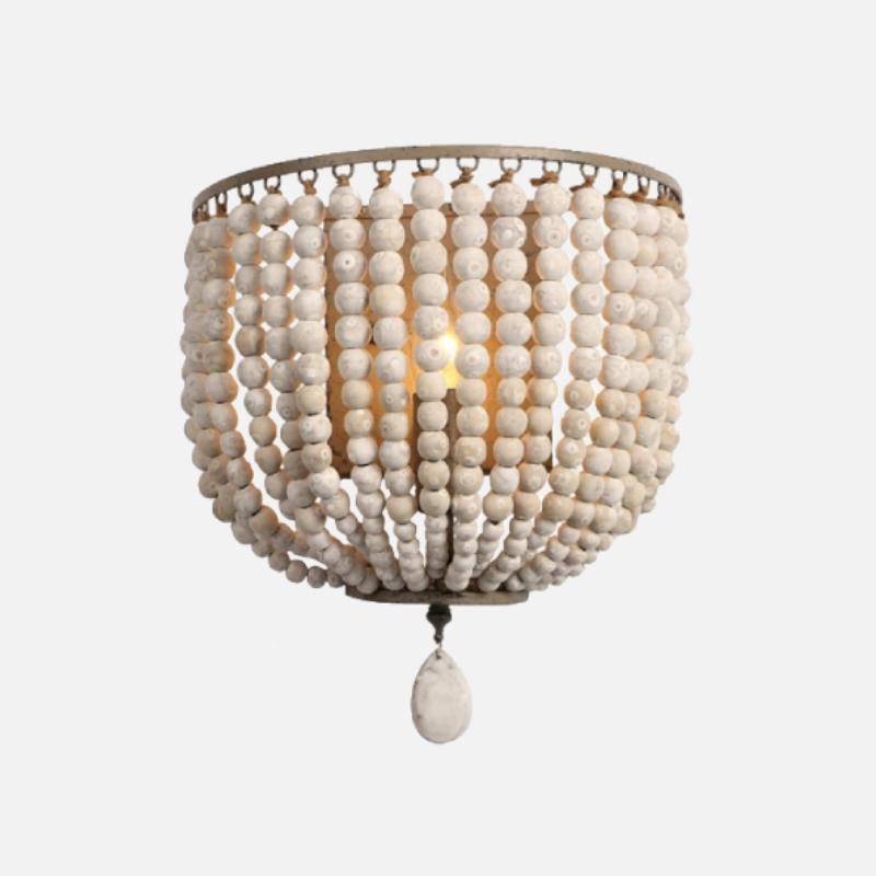 Handmade Wooden Bead Cascade Wall Lamp - Boho Chic Hanging Light Fixture for Bedroom, Living Room & Dorm Decor