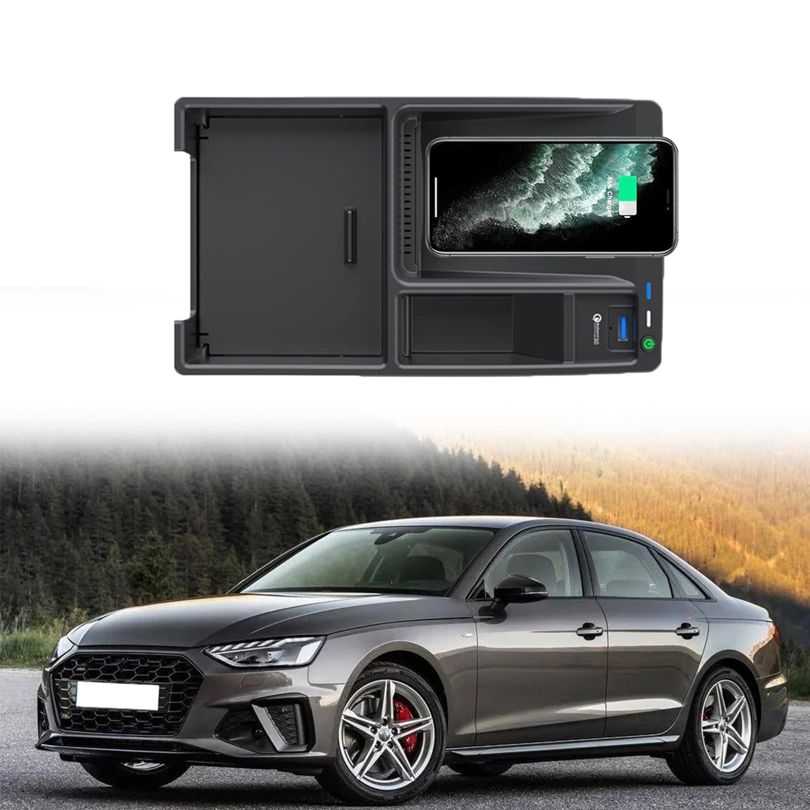 Fast 15W Qi Wireless Car Charger for Audi A4/A4L (2018-2022) - Center Console Phone Charging Pad Compatible with iPhone, Samsung & All Qi-Enabled Devices - Perfect for Commuting, Road Trips & Hands-Free Charging